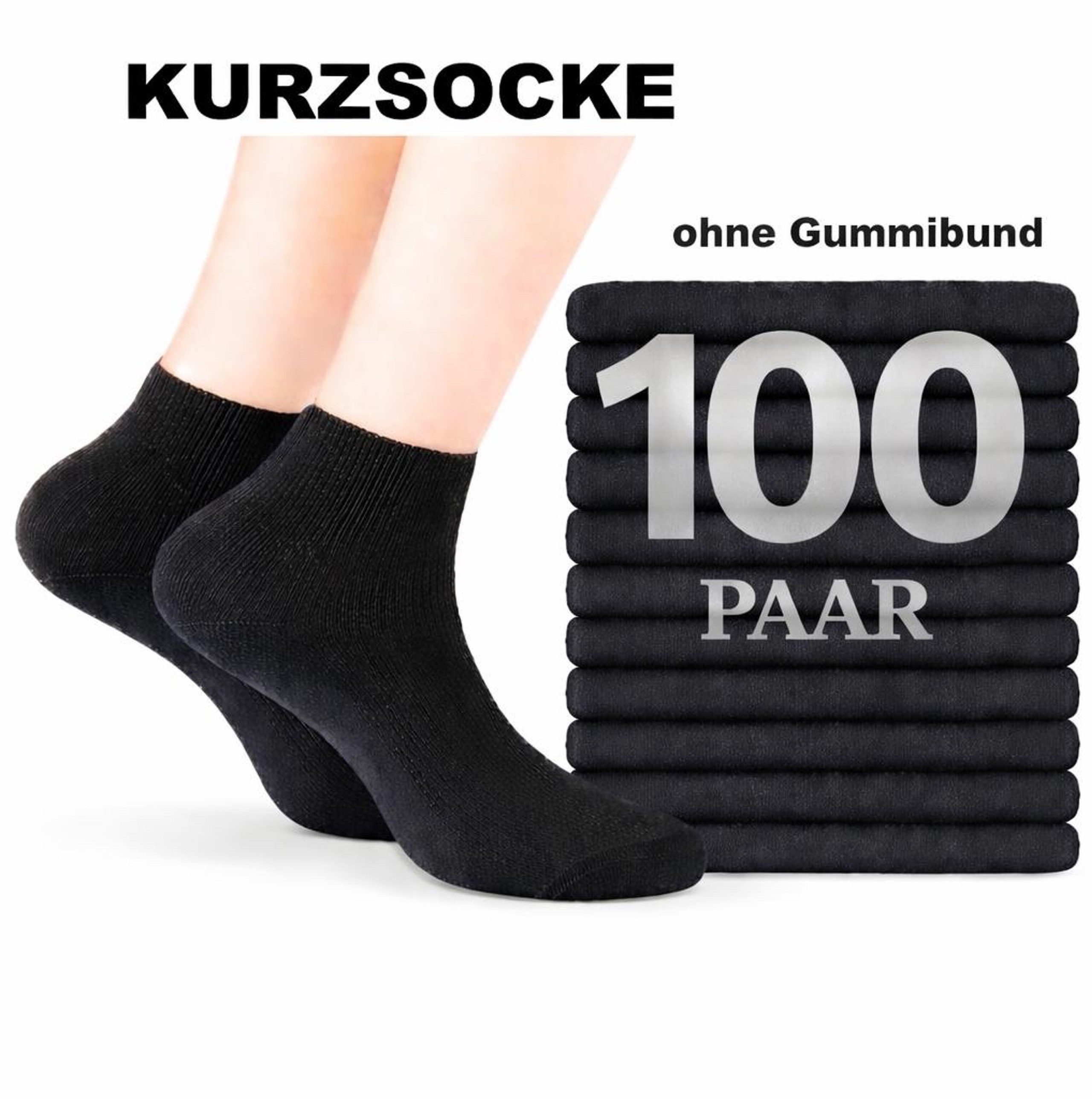 Kurzsocken Kurze Damen Herren Diabetiker Socken ohne Gummi schwarz 100% Baumwolle