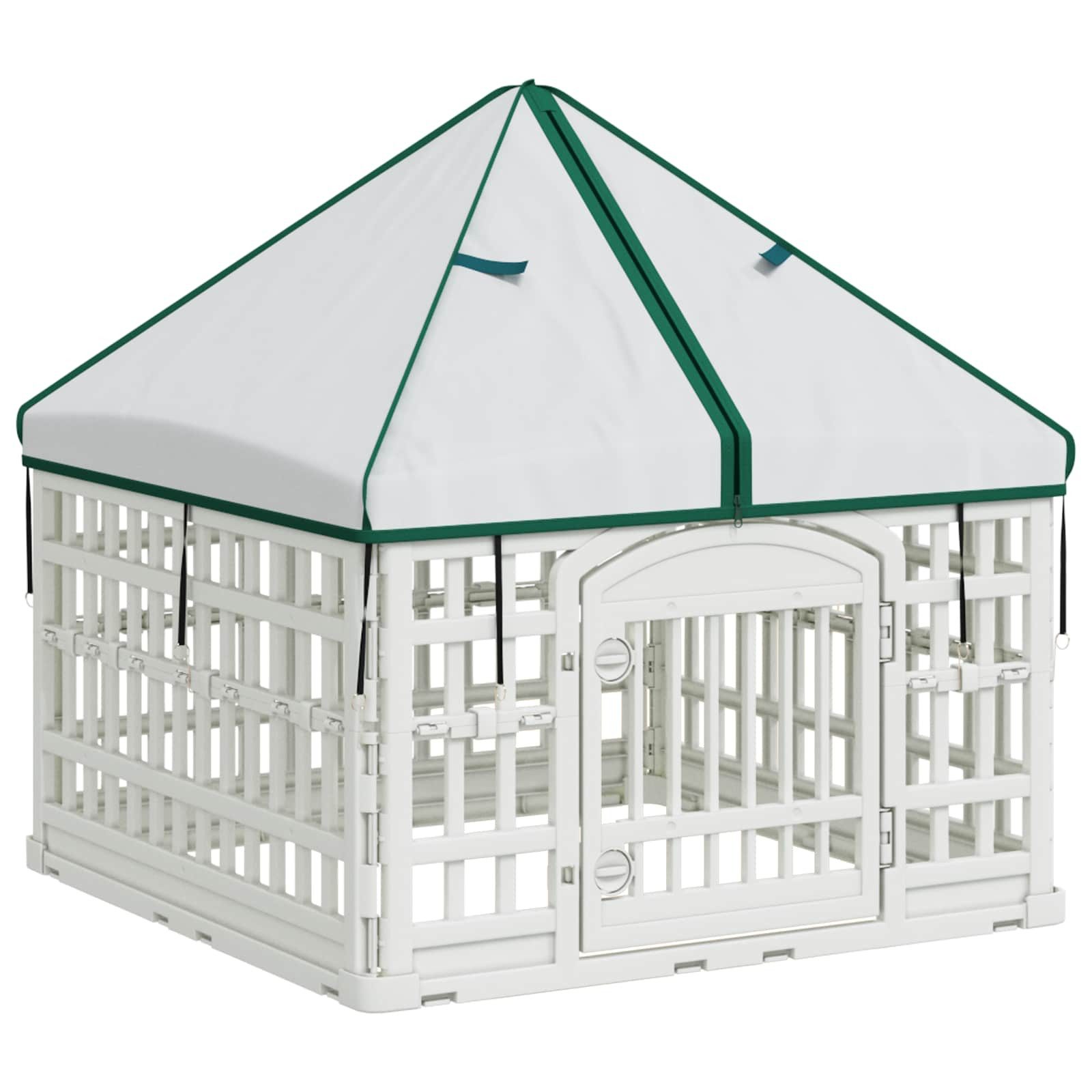 vidaXL Freigehege 4-Panel-Hundespielplatz mit Dach Weiß 88 x 58 cm Kunststoff