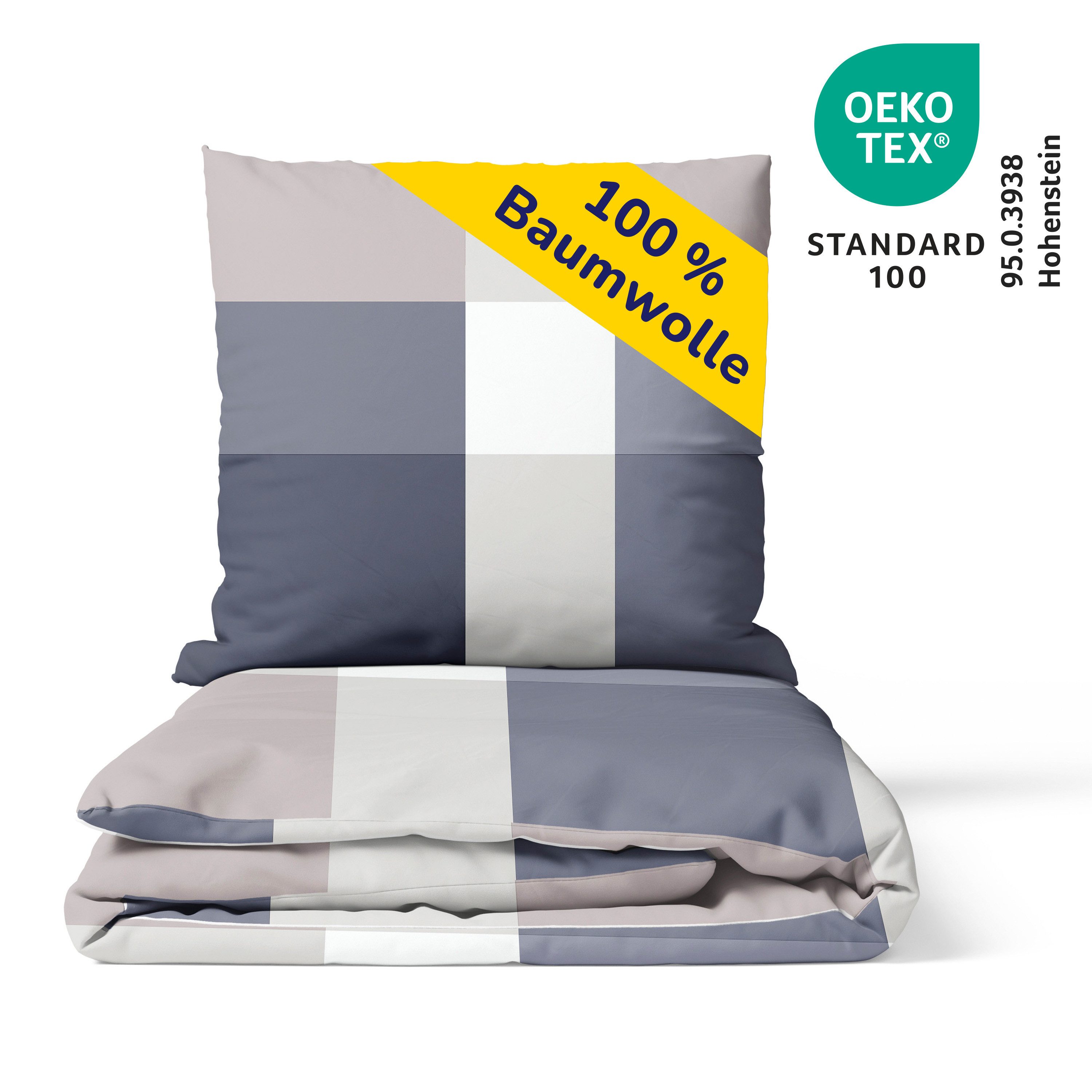 Träumschön Bettwäsche Premium Set aus Baumwolle 135x200 oder 155x220 cm, Karo beige o. blau, Baumwolle, 2 teilig, mit Reißverschluss, luftig und leichte Sommerbettwäsche