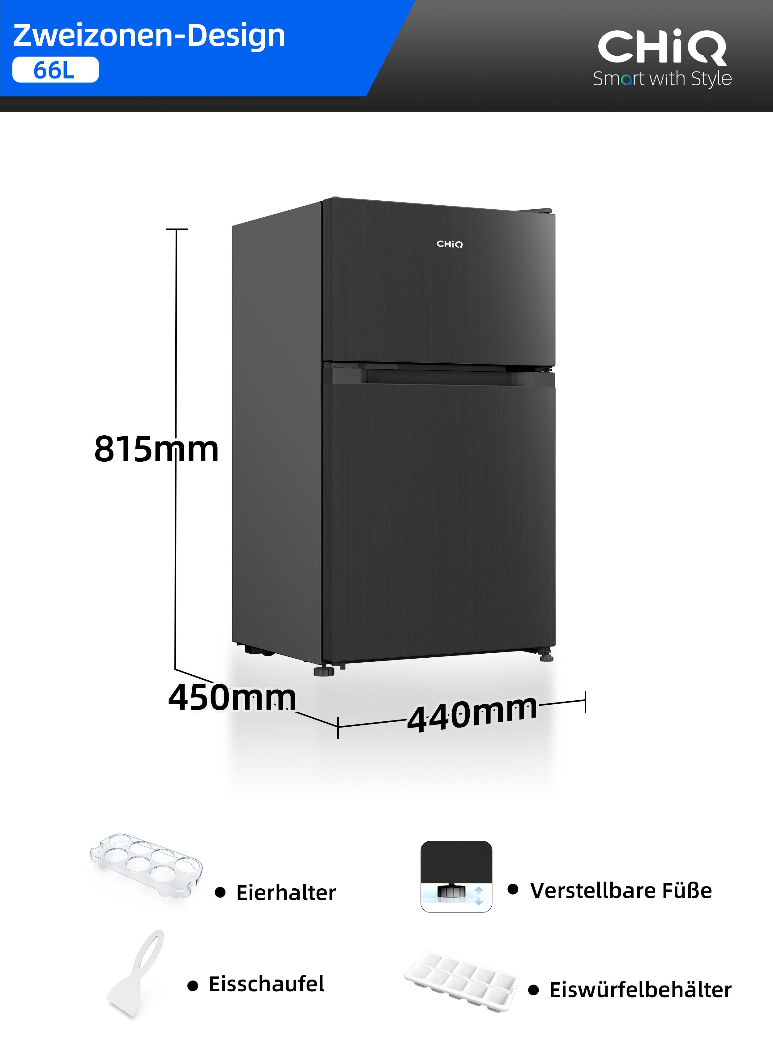 CHiQ Kühl-/Gefrierkombination Top Freezer CTM130LGE, 128.5 cm hoch, 44 cm breit, 4-Sterne-Gefrieren, 12 Jahre Garantie auf den Kompressor – Bild 2 von 5