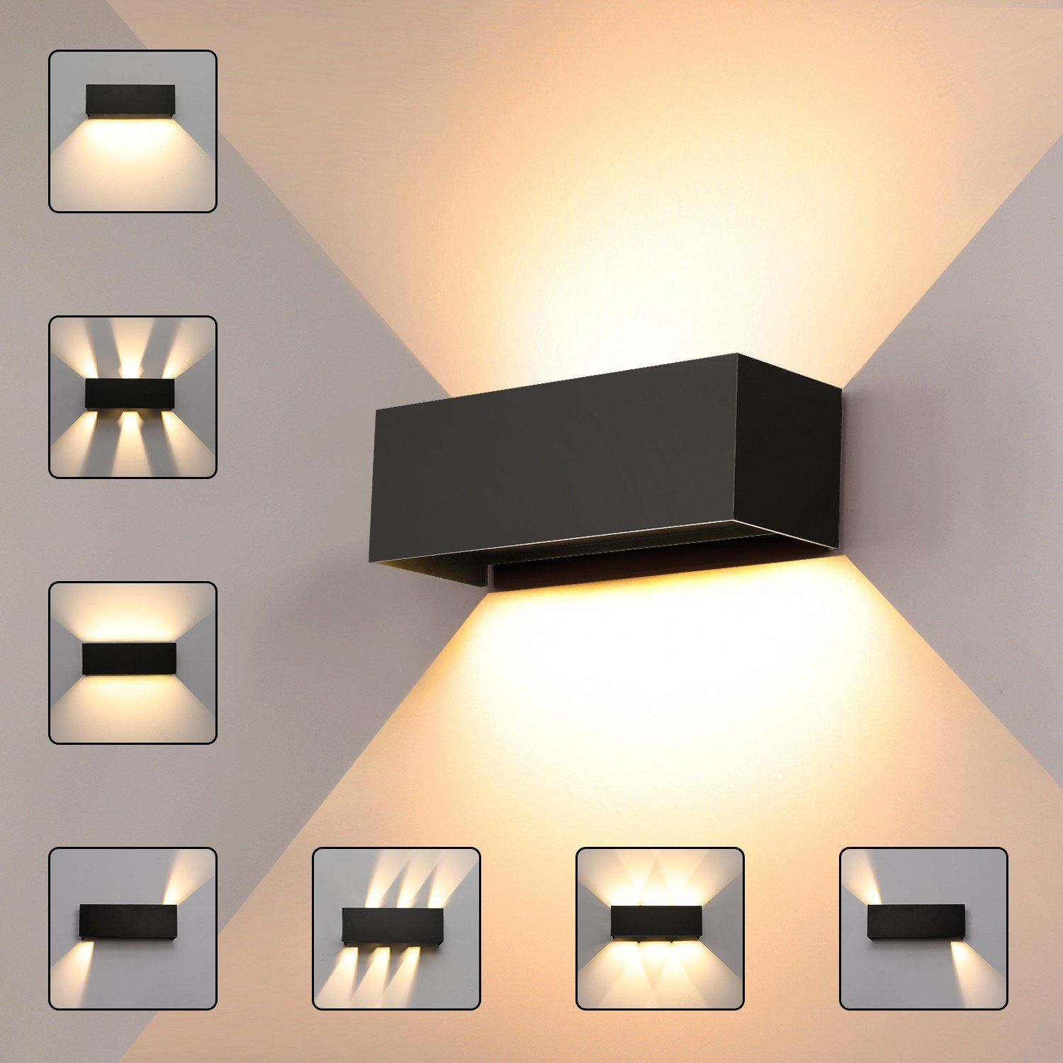 LETGOSPT Wandleuchte LED Wandlampe Innen/Außen Aluminium Wandleuchte Auf & ab Einstellbarer, LED fest integriert, warmweiß, 12W Quader LED Außenwandleuchte,IP65 Wasserdichte,für Hallen, Hotel