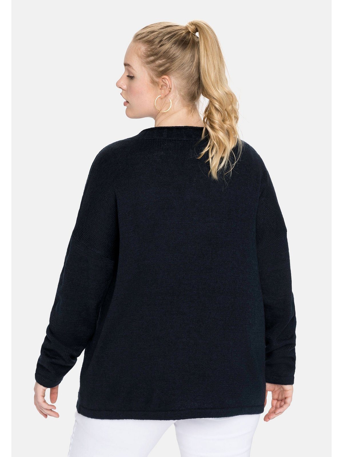 Damen Pullover Sheego V-Ausschnitt-Pullover Pullover mit aufgesetzten Taschen