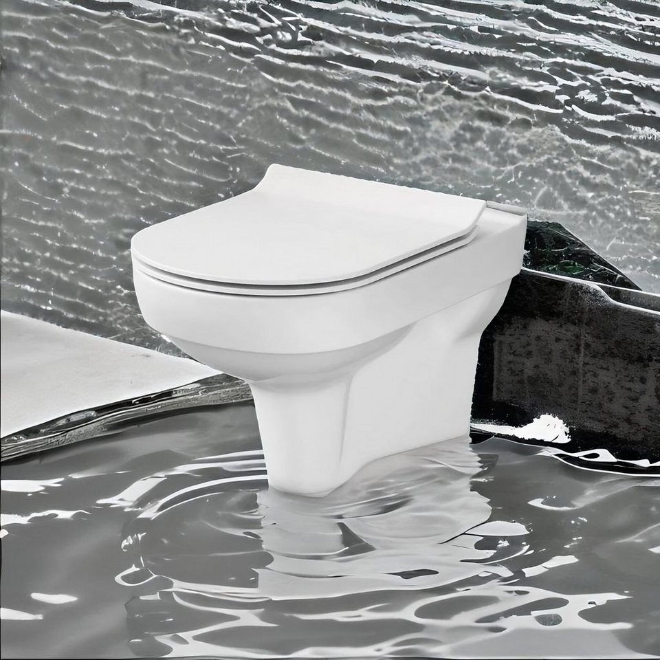 KOLMAN Tiefspül-WC Spülrandlos Wand-WC New City CleanOn, Weiß, mit Slim  Soft-close WC-Sitz und Schallschutzmatte