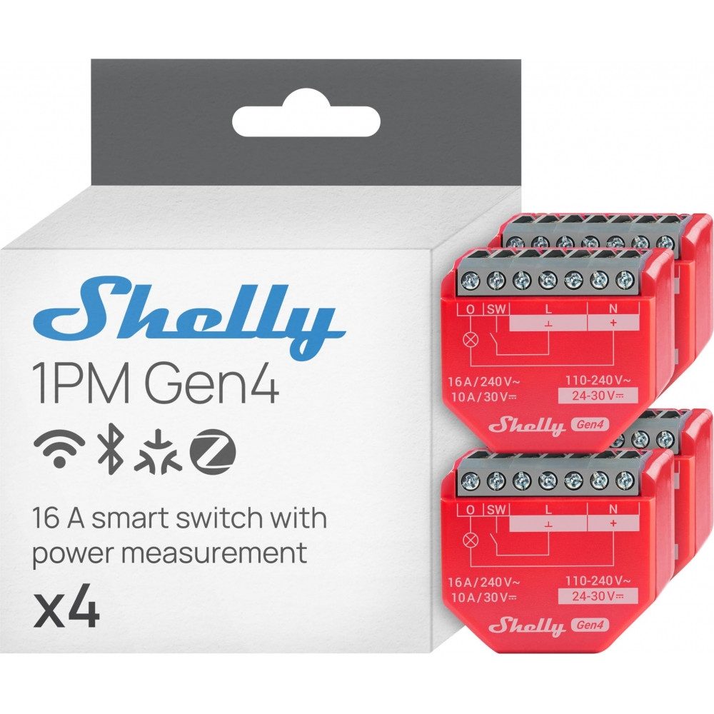 Shelly 1PM_Gen4_4er Unterputz Relais 1 Kanal WLAN Bluetooth Schwarz Smart-Home-Station