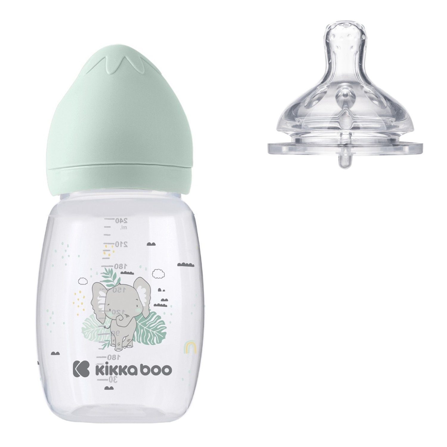 Kikkaboo Babyflasche Babyflasche Savanna 260 ml, Monaten Größe Silikonsauger grün Anti-Kolik 3 M ab