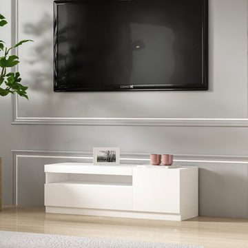 moebel17 TV-Regal TV Lowboard Weiß mit LED-Leuchten Rechts 1/2 9475, modernes TV Lowboard in Weiß mit kratzfester Melaminschicht.