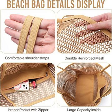 XDeer XL-Strandtasche Strandtasche Groß, Faltbare Mesh Beach Bag Damen Shopper Handtaschen, mit Mehreren Taschen, Umhängetasche Badetasche mit Reißverschluss