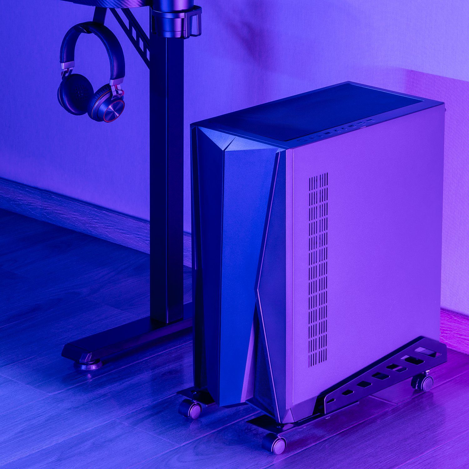 NanoRS Bürowagen RS480 mobiler CPU-Ständer mit 4 Rollen bis 25 kg, mit Feststellbremsen, Stahlkonstruktion für Büro & Gaming PC, Rollwagen 160–300 mm