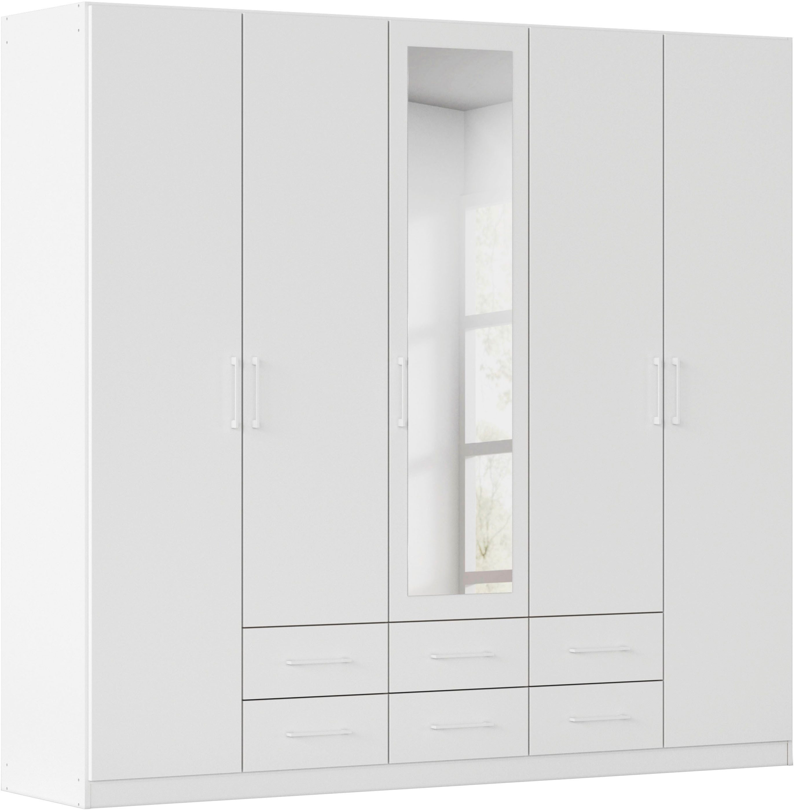 rauch Kleiderschrank Schrank Garderobe Ankleide GAMMA Breiten 91/136/181/226/271/315/360 cm (in 3 Ausstattungen BASIC/CLASSIC/PREMIUM (inkl. SOFT-CLOSE-Funktion) verschiedene Griff-Varianten, mit Spiegel TOPSELLER MADE IN GERMANY