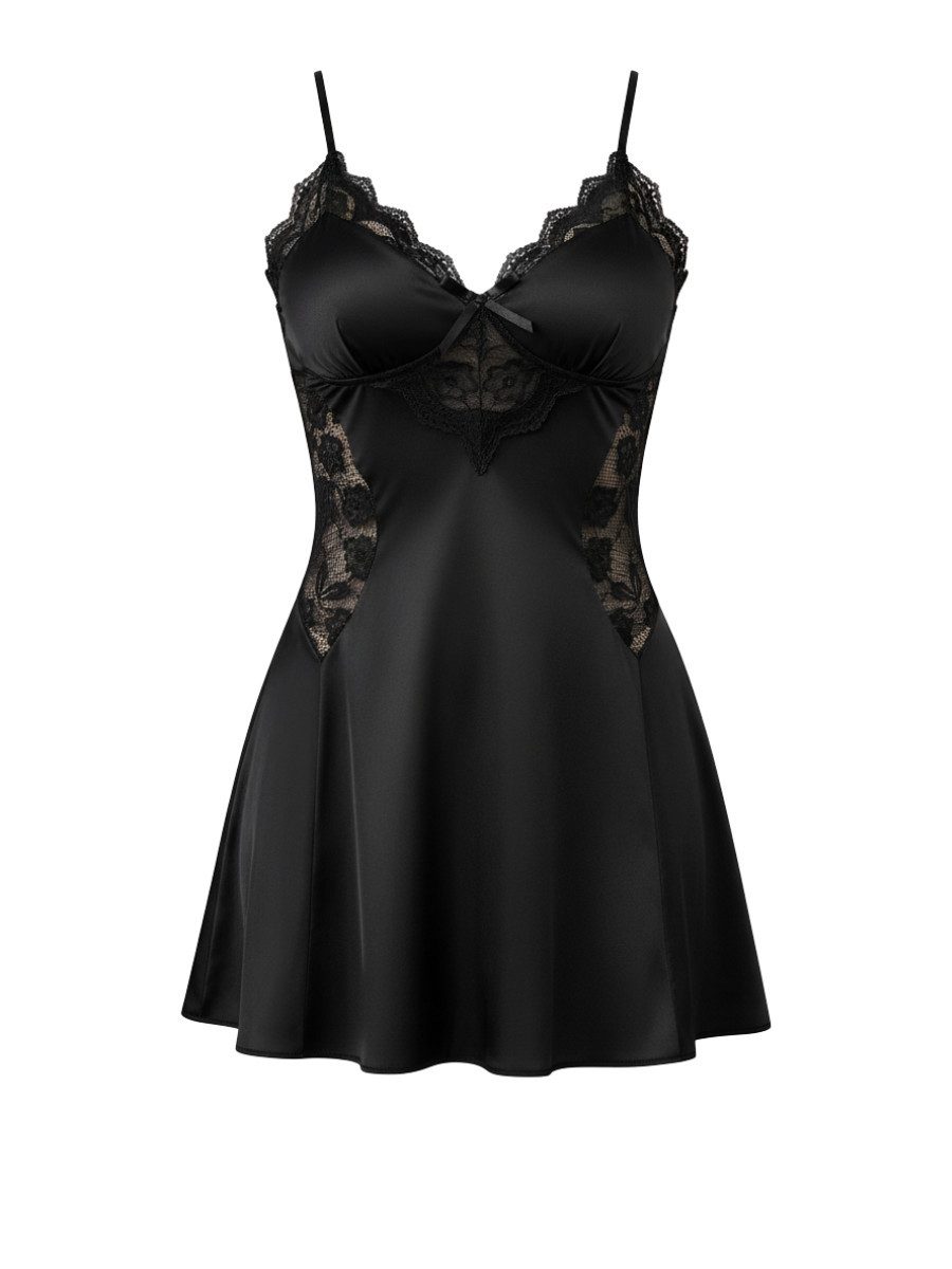 Elegant Love Babydollkleid Elegantes Damen-Nachthemd mit Spitze – Luxuriöses Negligé Nachtwäsche mit Spitzenbesatz und V-Ausschnitt für besondere Anlässe