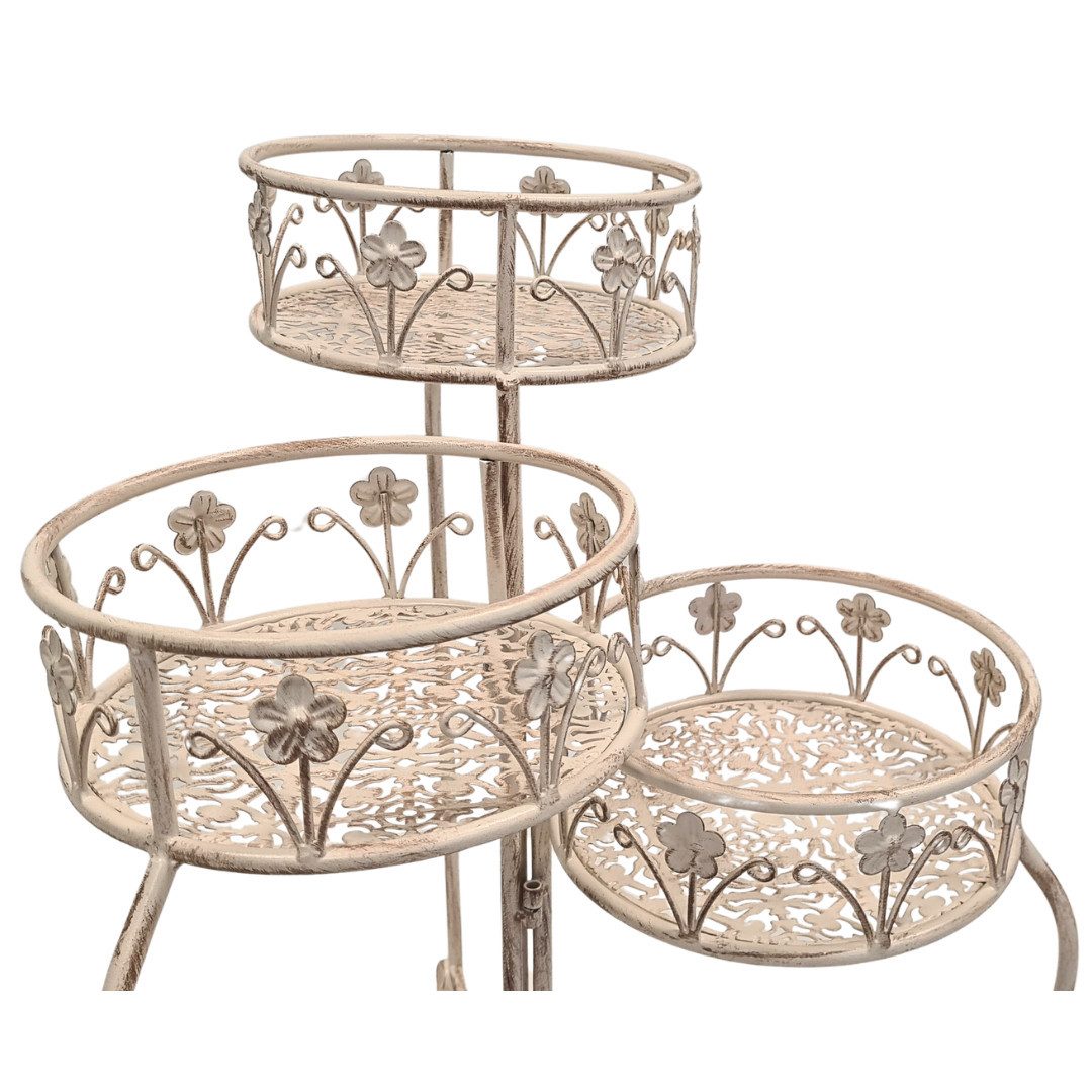 abc HOME Pflanzentreppe Pflanzständer Vintage – Blumenhocker Eisen, Shabby Chic Weiß