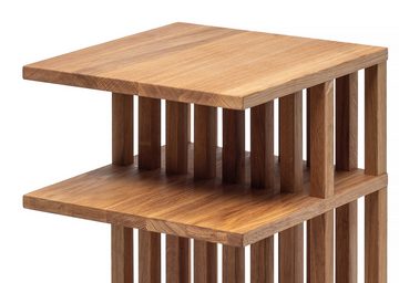 Woodek Design Nachttisch CELINE, Seitentisch mit 3 Ablagen (Couchtisch aus unbehandeltem Eichenholz, 1-St., Stehende und Moderne Nachttischkonsole), Skandinavischer Nachtschrank