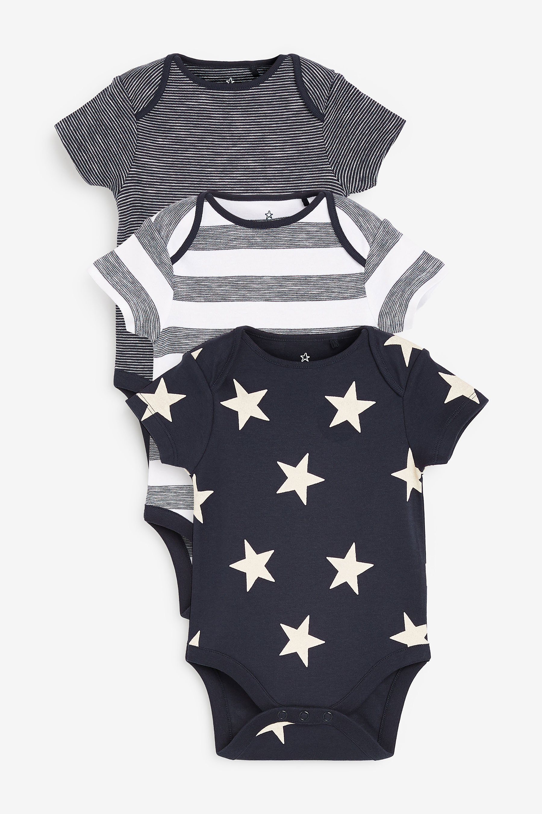 Next Kurzarmbody 5 x kurzärmelige Baby-Bodysuits (3-tlg) Navy Star