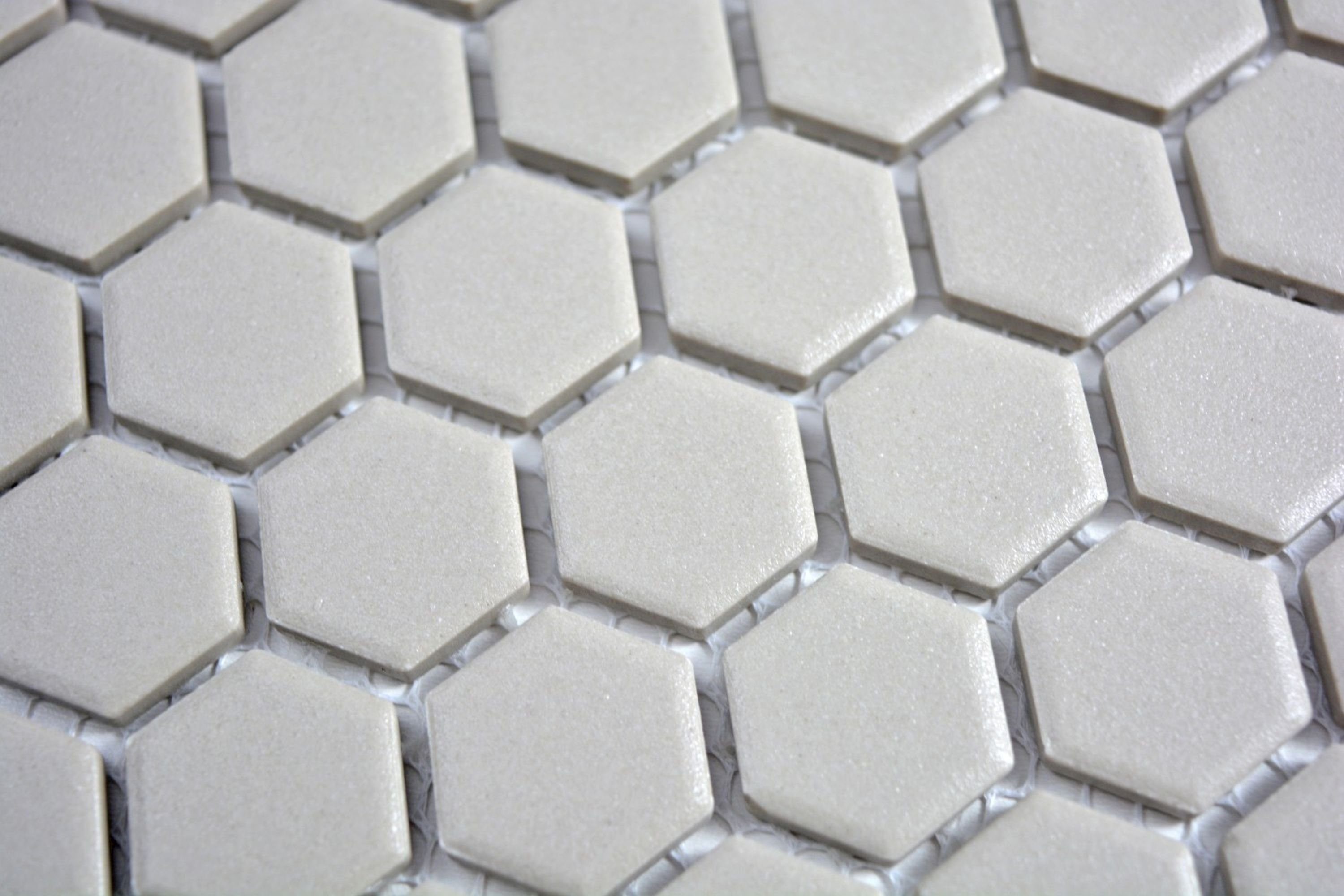 Mosaikmatten Keramikmosaik / hellgrau Hexagon Mosani Mosaikfliesen Bodenfliese 10 matt