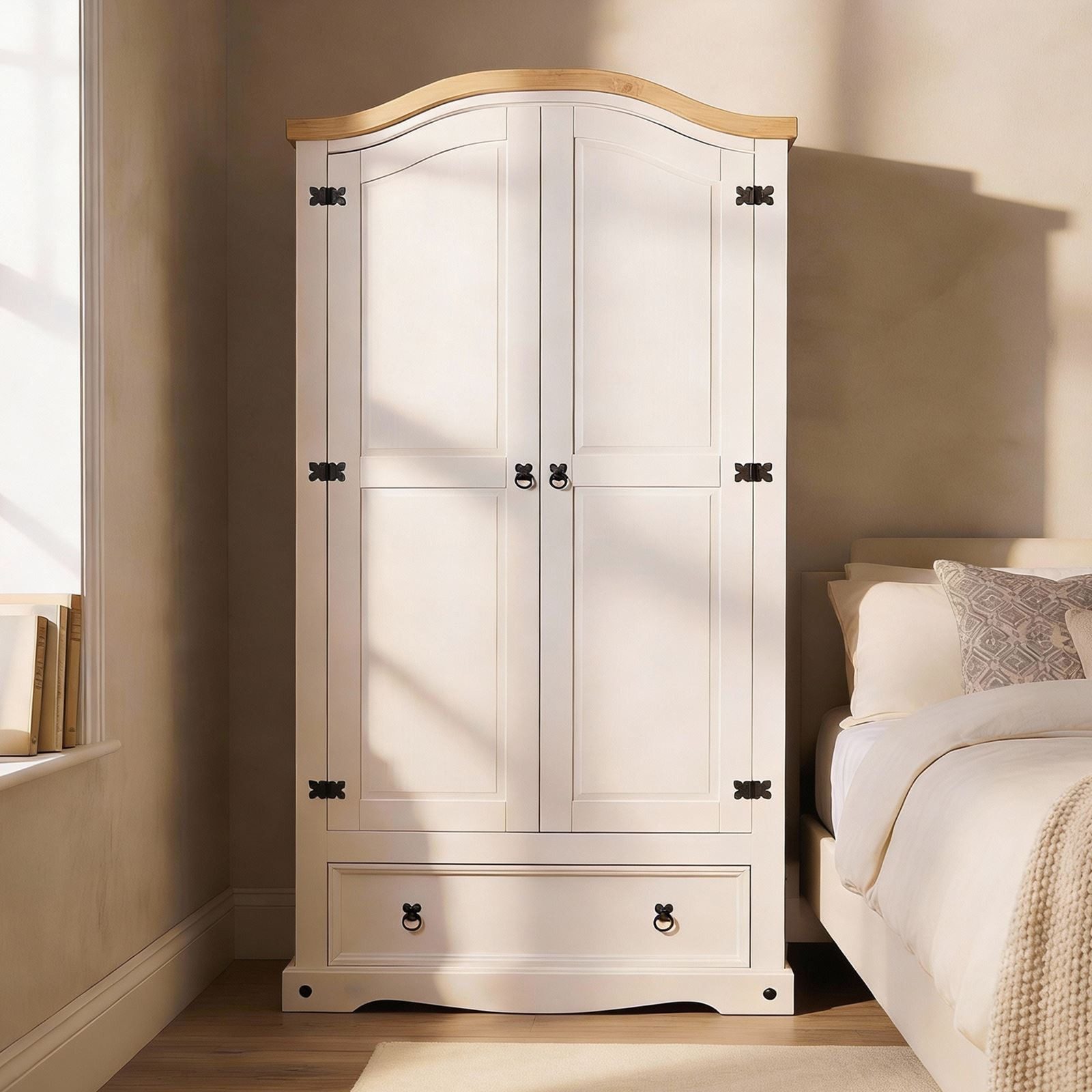 IDIMEX Kleiderschrank CAMPO Kleiderschrank mit Schubladen Kiefer Holzschrank weiß/natur