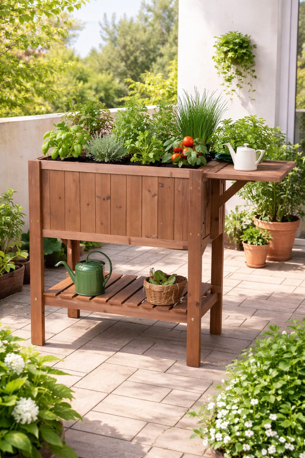 Hochbeet mit Tisch CUBE 1 - Gemüsebeet Kräuterbeet für Balkon & Terrasse