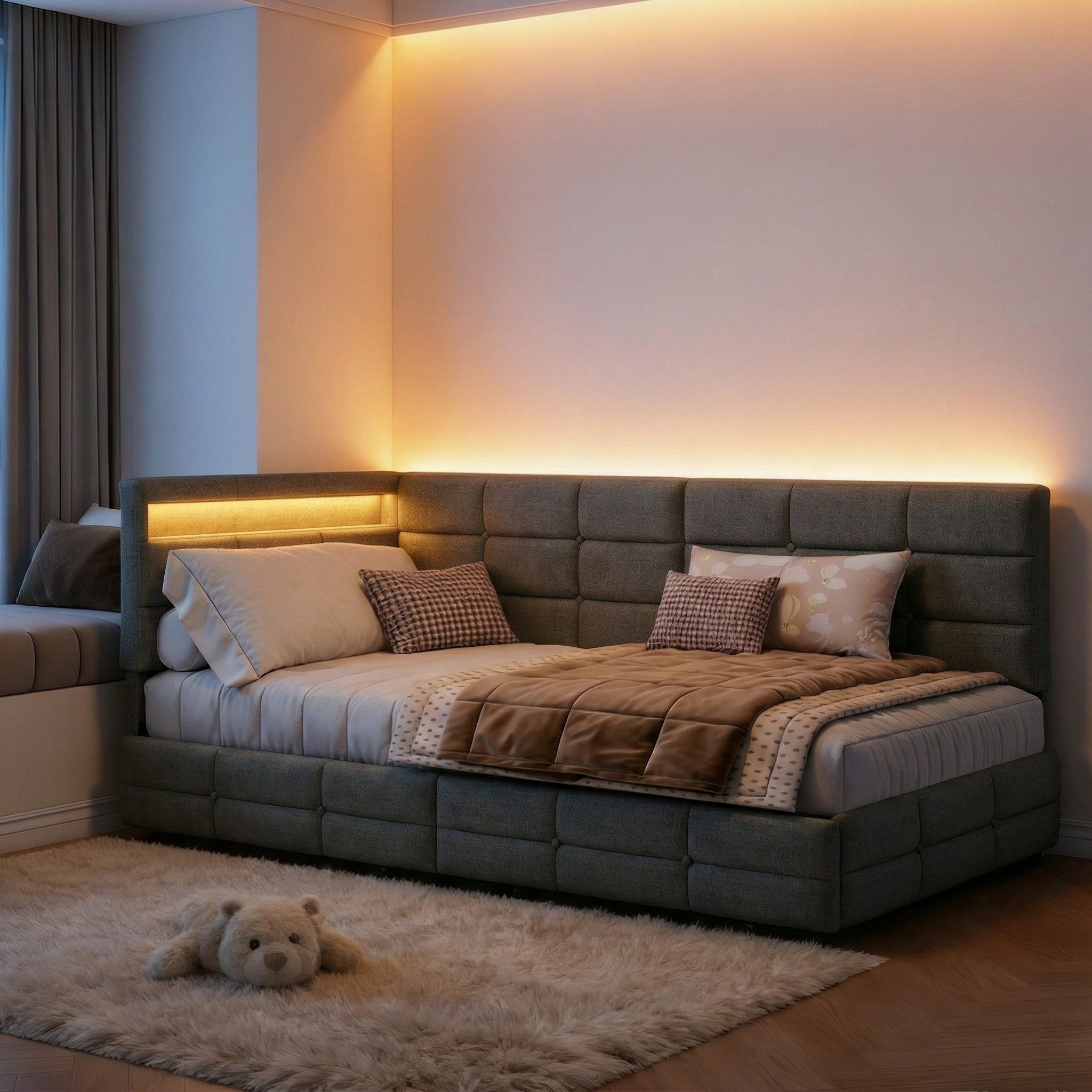 PXloue Polsterbett Daybett Tagesbett, Schlafsofa,2 Schubladen, Mit LED und USB-Ladeanschluss,90x200 cm