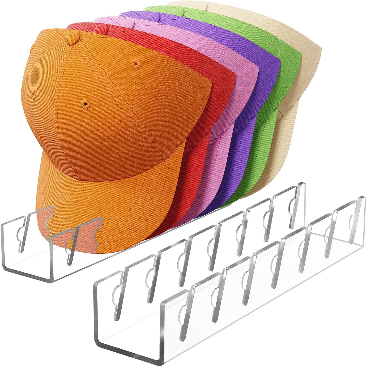 AIMAX Organizer 2 Stück Cap Halter Acryl Kappenhalter, Baseball Kappen, Cap Halterung (Mützenhalter Display Ständer für Bis Zu 14 Hüte, Kommode Organizer, 2 St., Transparent Acryl Organizer Geschenk für Männer& Hutliebhaber), Kappen Aufbewahrung für Schlafzimmer, Kleiderschrank Ordnungssystem