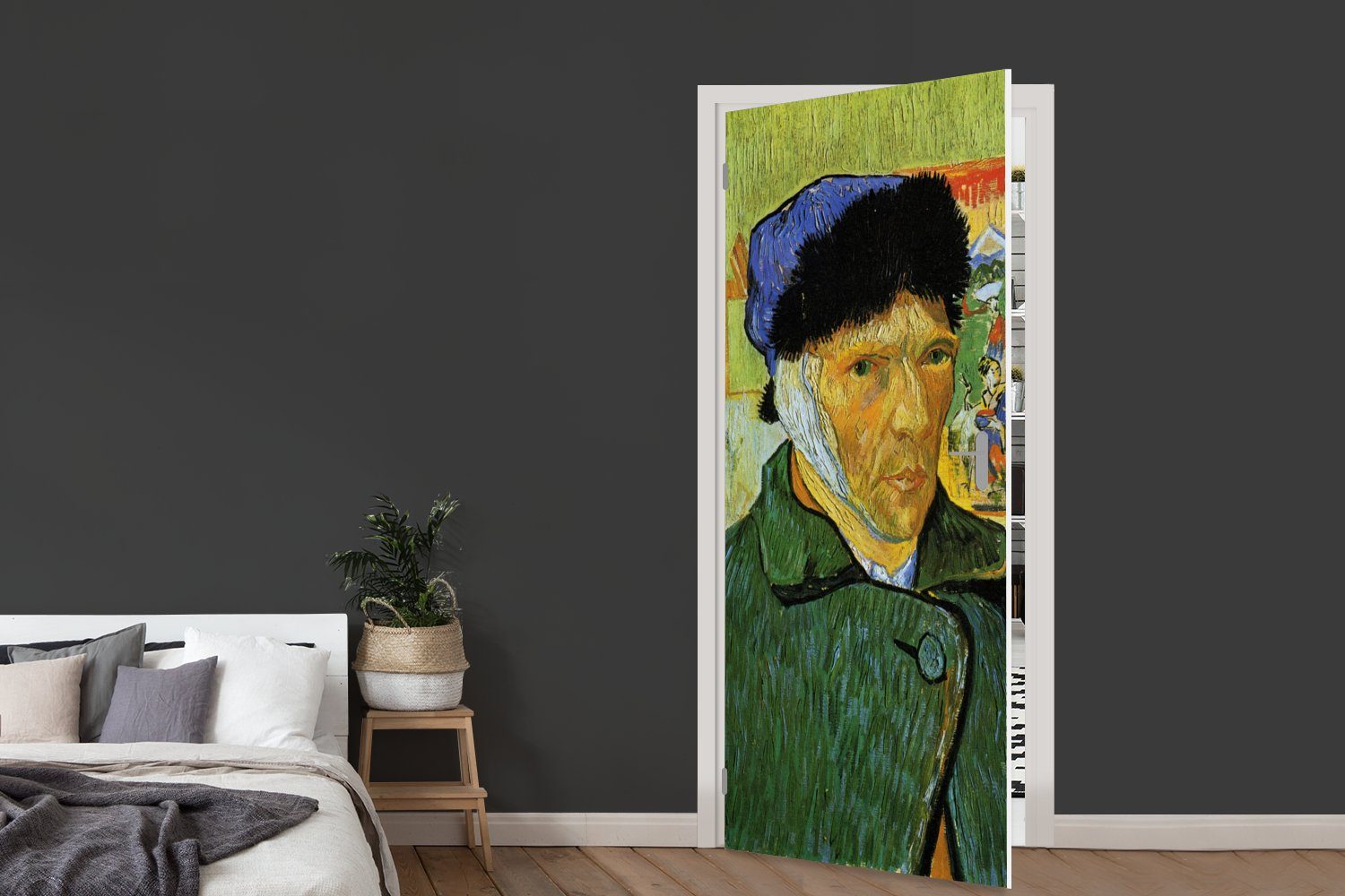 verbundenem cm Ohr - MuchoWow Tür, Türtapete Matt, bedruckt, Gogh, Türaufkleber, (1 für St), van 75x205 Selbstbildnis Fototapete Vincent mit