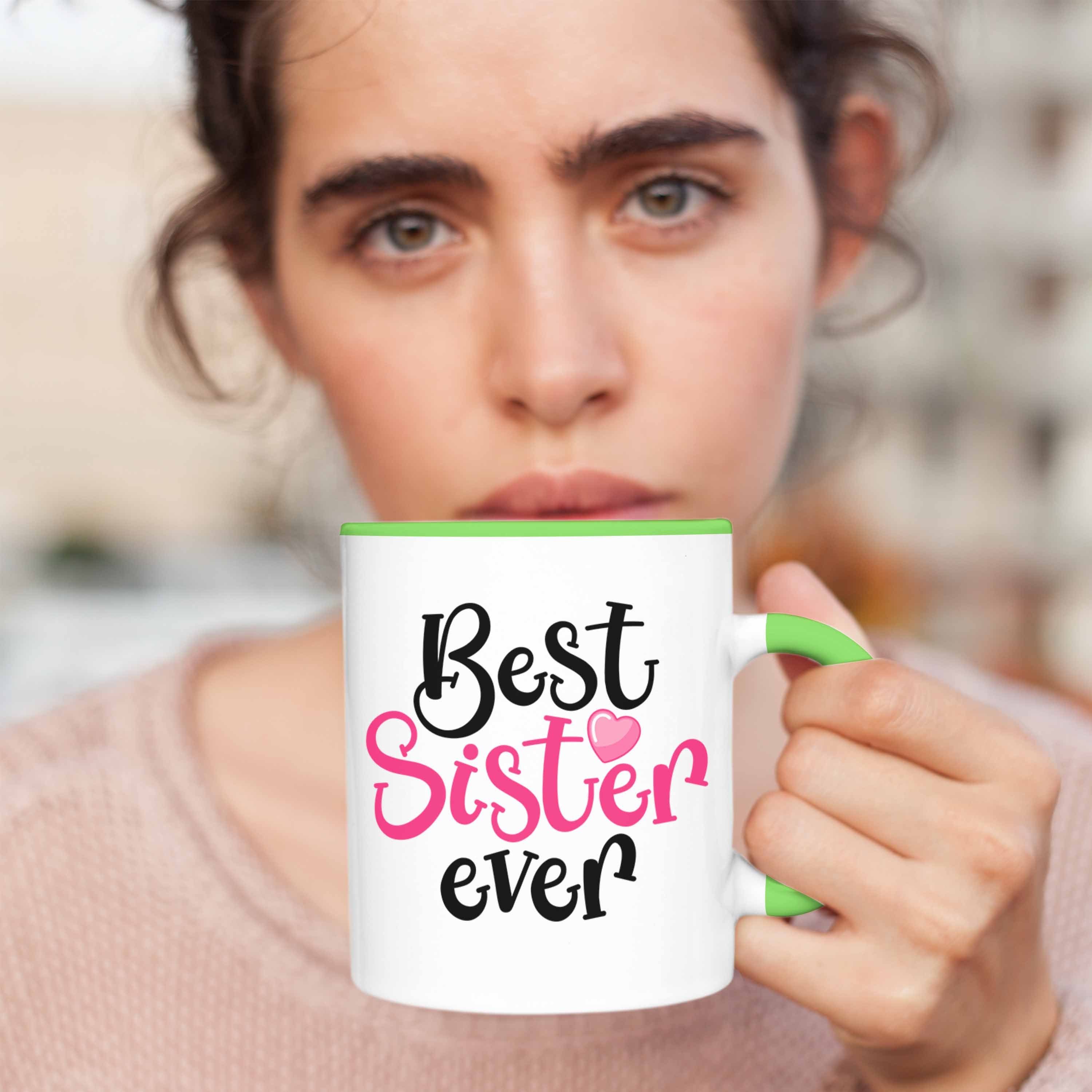 Trendation Tasse Trendation - Best Sister Geschenk Grün Schwester Schwester Tasse Geschenkidee Beste Geburtstag für Ever