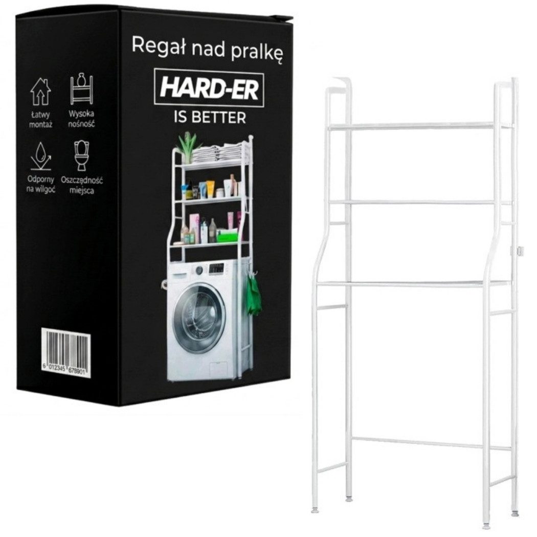Hard-er Badregal Waschmaschinenregal mit 3 Metallablagen 65 cm Weiß, platzsparend, verstellbar und wasserbeständig