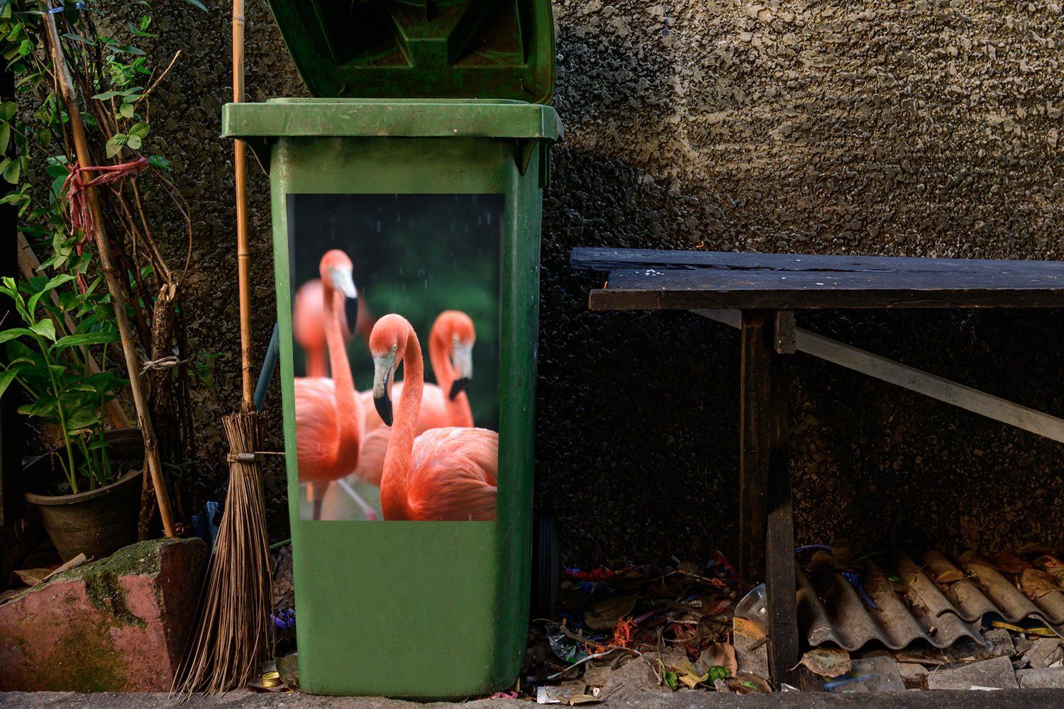 Regen Sticker, Flamingos Wandsticker Container, MuchoWow (1 Mülltonne, Mülleimer-aufkleber, St), Abfalbehälter im