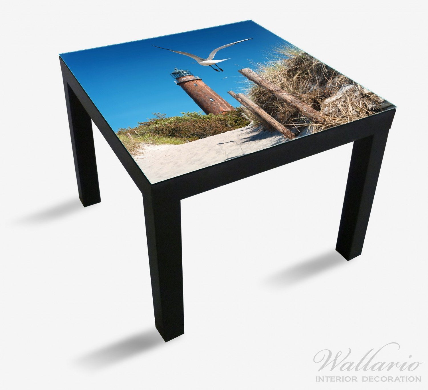 Wallario Tischplatte St), Lack Tisch Möwe für geeignet am Strand (1 mit Ikea Leuchtturm