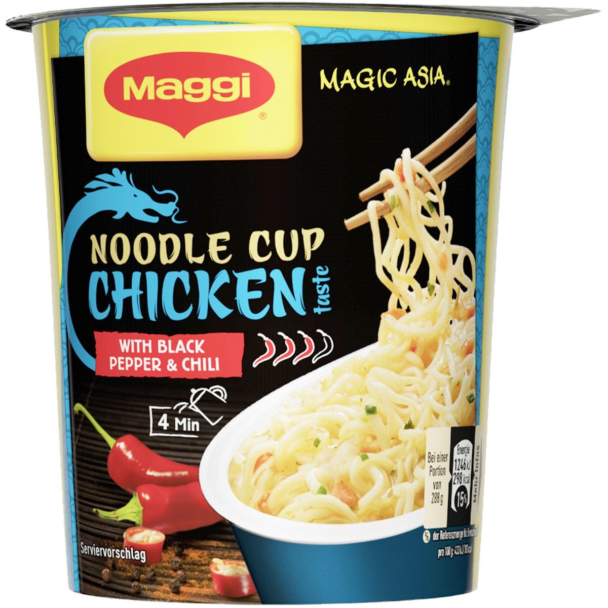 MAGGI Fertiggericht, Maggi Magic Asia Noodle Cup Chicken Snack mit Huhngeschmack 63g