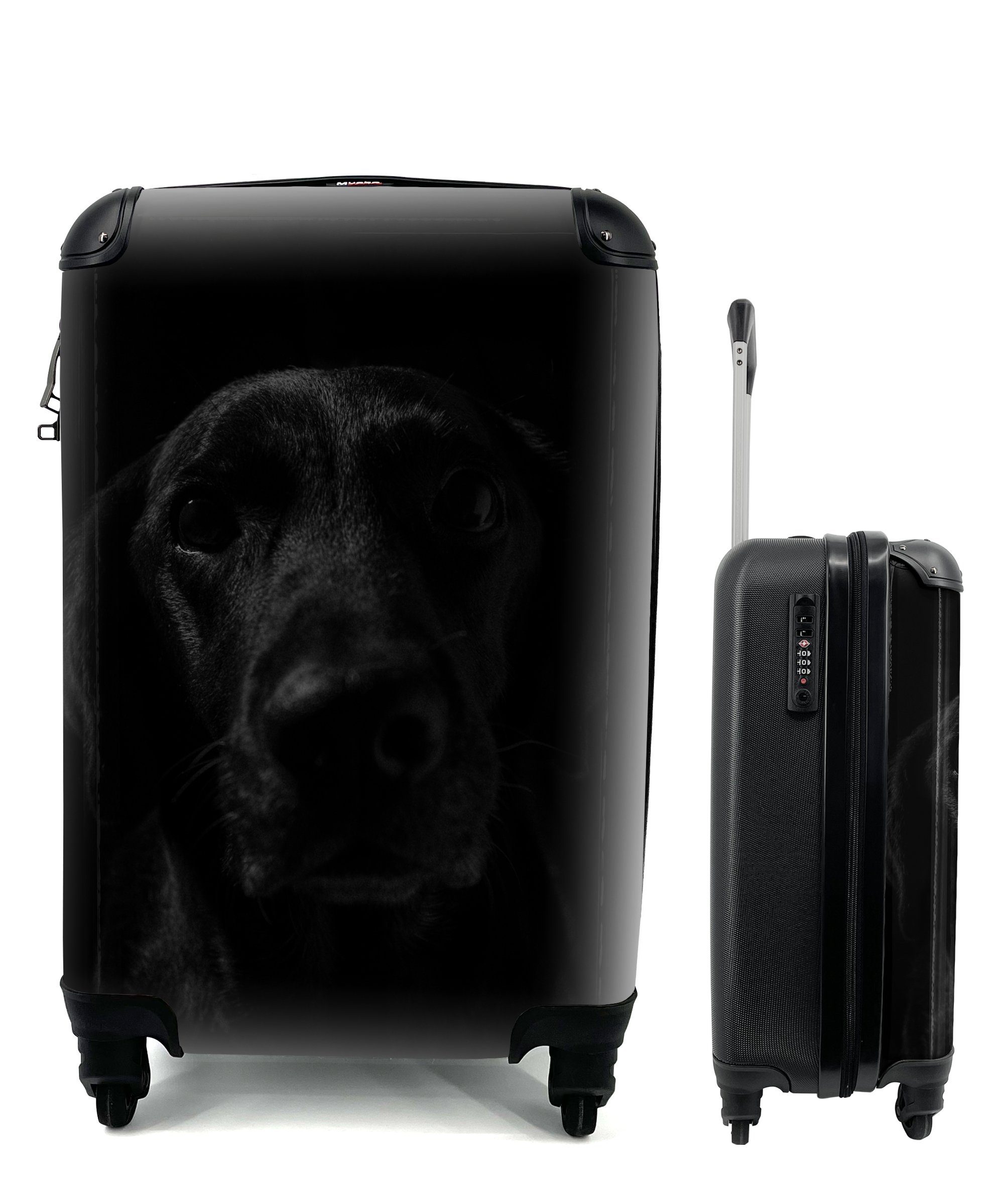 MuchoWow Handgepäckkoffer Hund - - rollen, Schwarz, Handgepäck mit Haustier für Reisetasche Ferien, Rollen, Trolley, 4 Reisekoffer