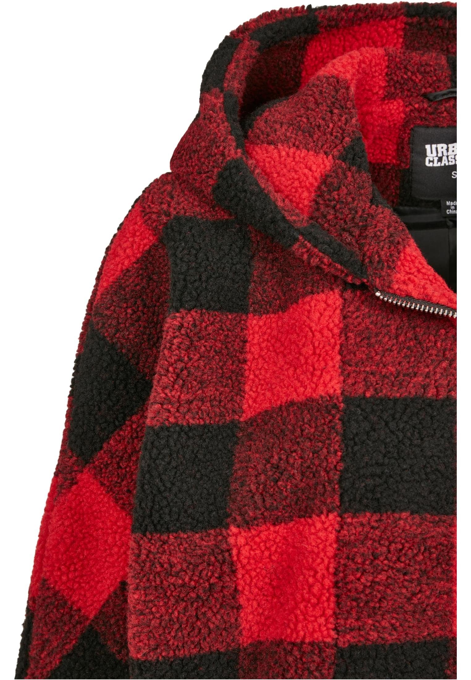 Ladies Damen Sherpa Winterjacke (1-St) Oversized CLASSICS Hooded Check firered/black Jacket URBAN