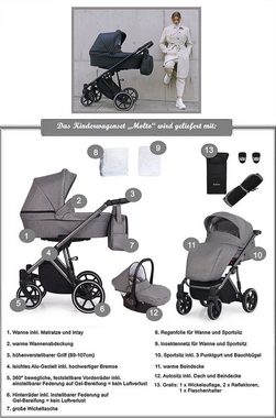 babies-on-wheels Kombi-Kinderwagen Molto 3 in 1 inkl. Autositz - 13 Teile - von Geburt bis 4 Jahre