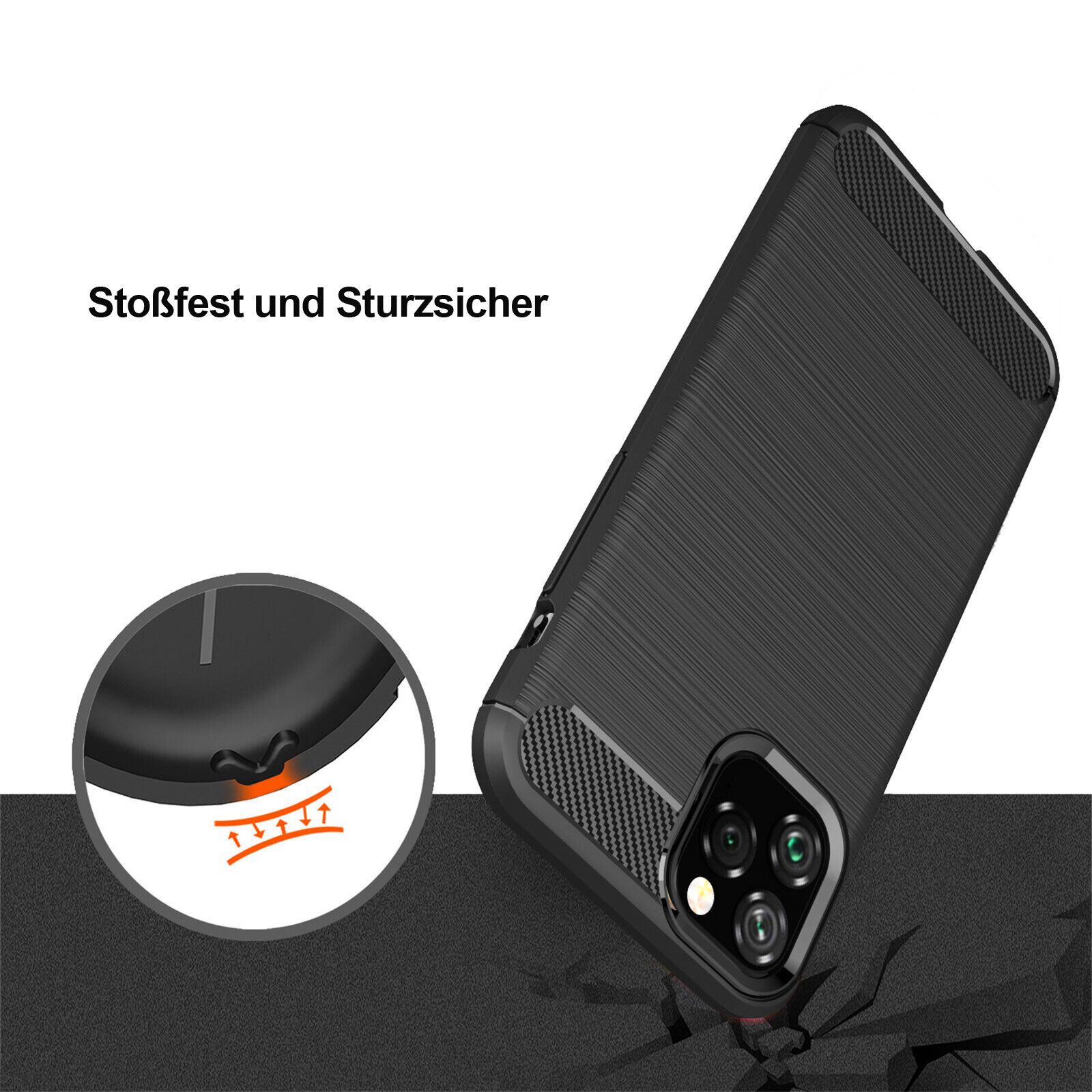 betterfon Handyhülle Carbon Hülle für iPhone 11 Pro Backcover TPU Silikon Bumper Schwarz, Carbon-Look – stoßfestes Case mit Air-Cushion & Metall-Optik