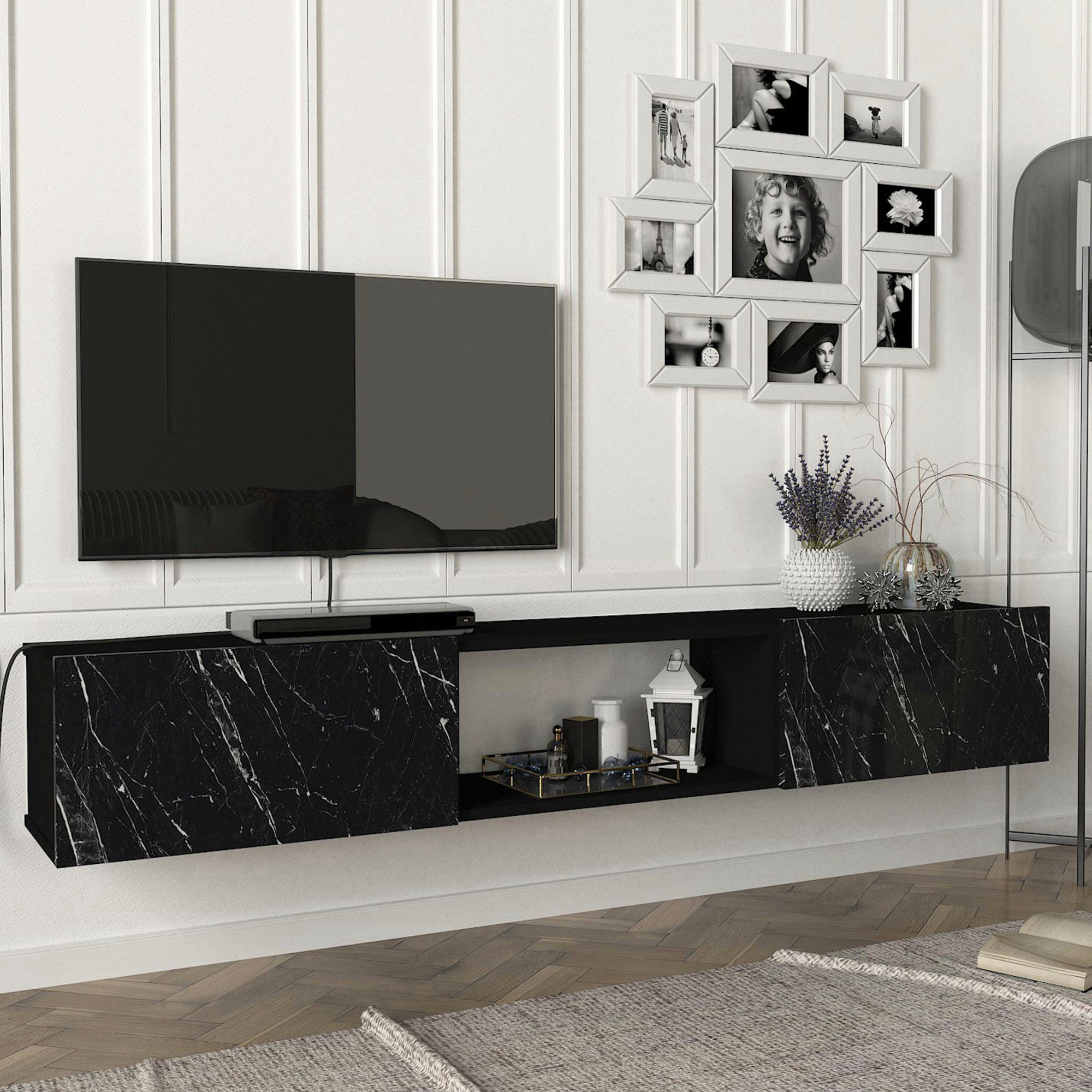 en.casa Lowboard, »Paltamo« Fernsehschrank 180x31x29,5cm Marmor, günstig online kaufen