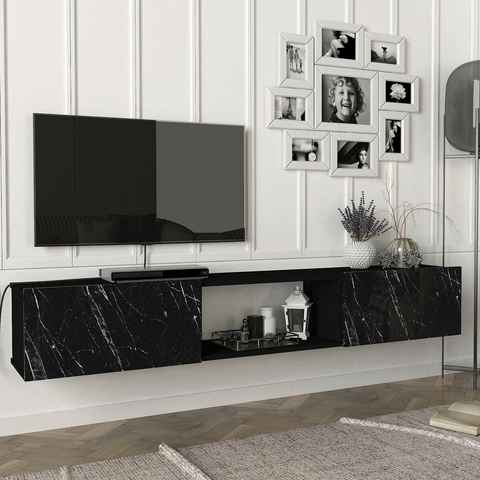 en.casa Lowboard, »Paltamo« Fernsehschrank 180x31x29,5cm Marmor, schwarz, 5cm Marmor, schwarz