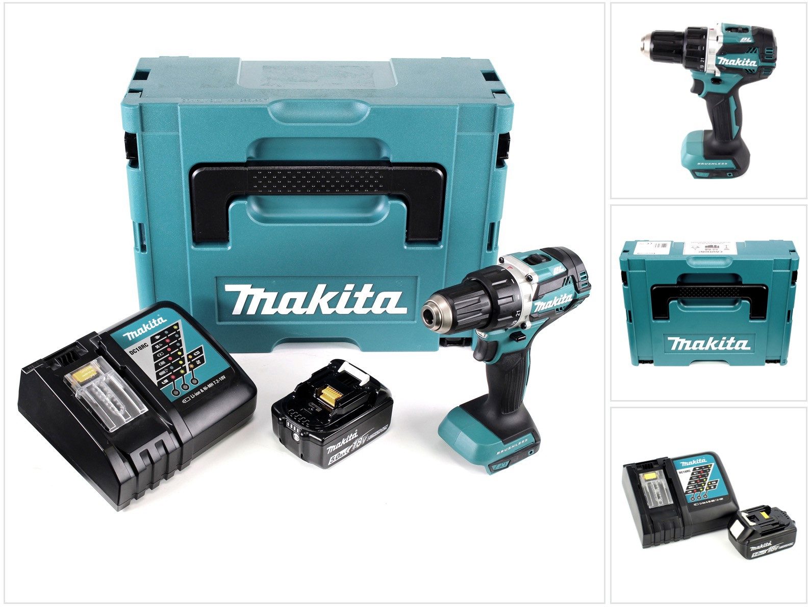 Makita Akku-Schrauber DDF 484 RT1J Akku Bohrschrauber brushless 18V 54Nm + 1x Akku 5,0Ah