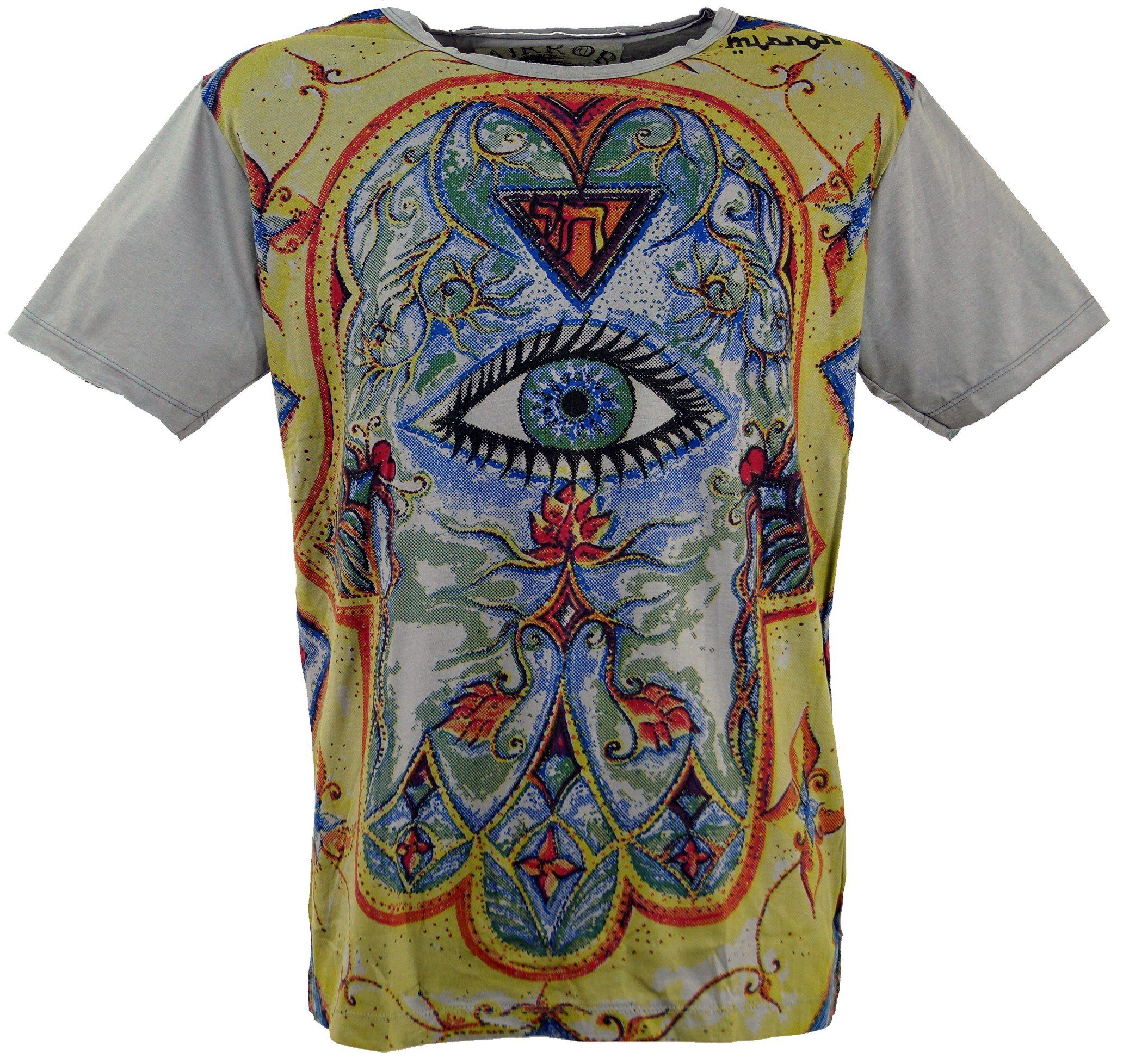 Guru-Shop T-Shirt Mirror T-Shirt - Drittes Auge grau Goa Style, Festival, alternative Bekleidung Drittes Auge / grau