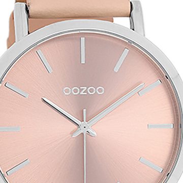 OOZOO Quarzuhr Oozoo Damen Armbanduhr Timepieces Analog, Damenuhr rund, groß (ca. 42mm), Lederarmband rosa, Fashion