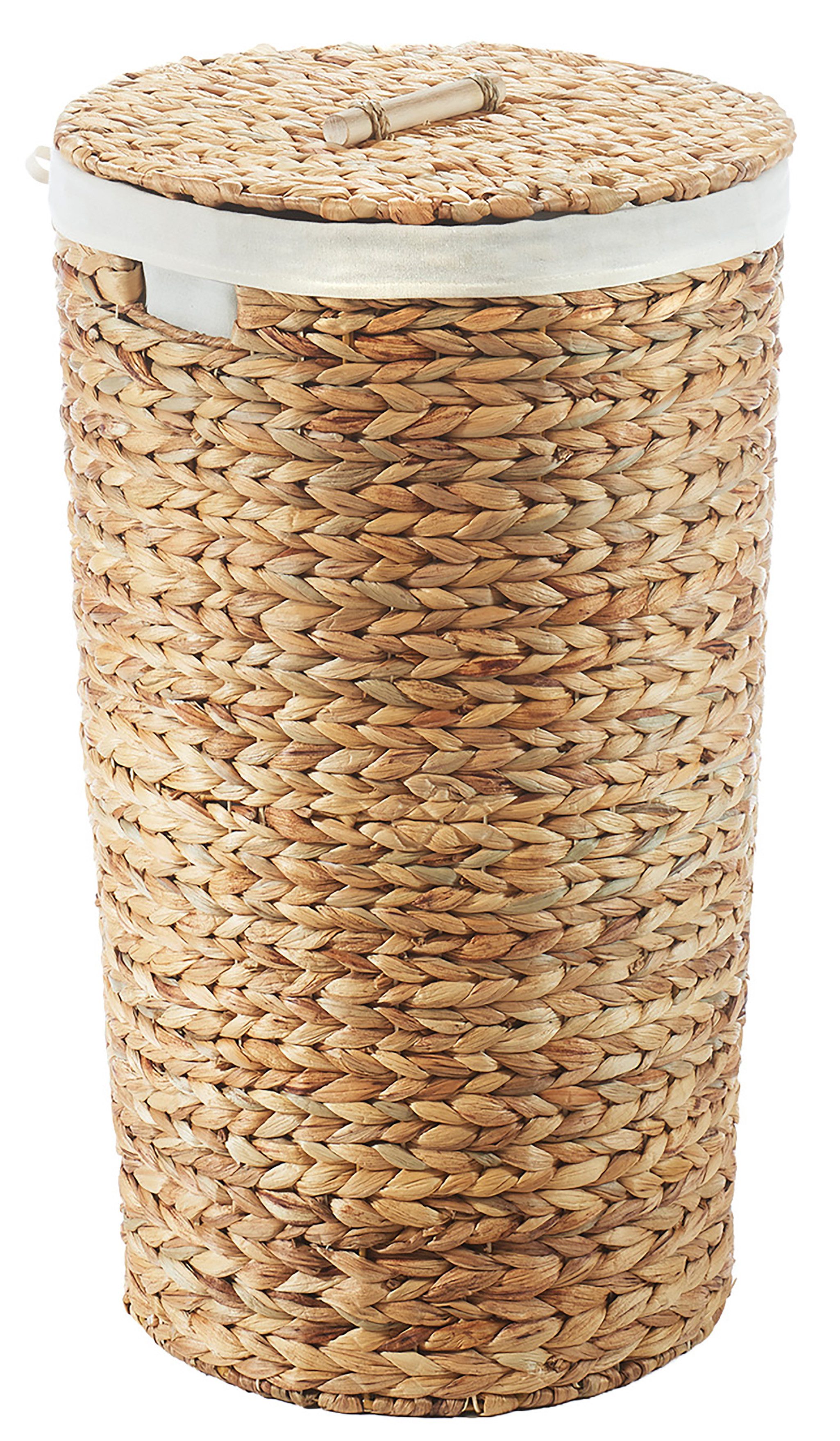 Kobolo Wäschekorb Aufbewahrungskorb FAMILY aus Wasserhyazinthe mit Deckel und herausnehm (Einzelstück, mit Deckel und Stoffeinsatz)