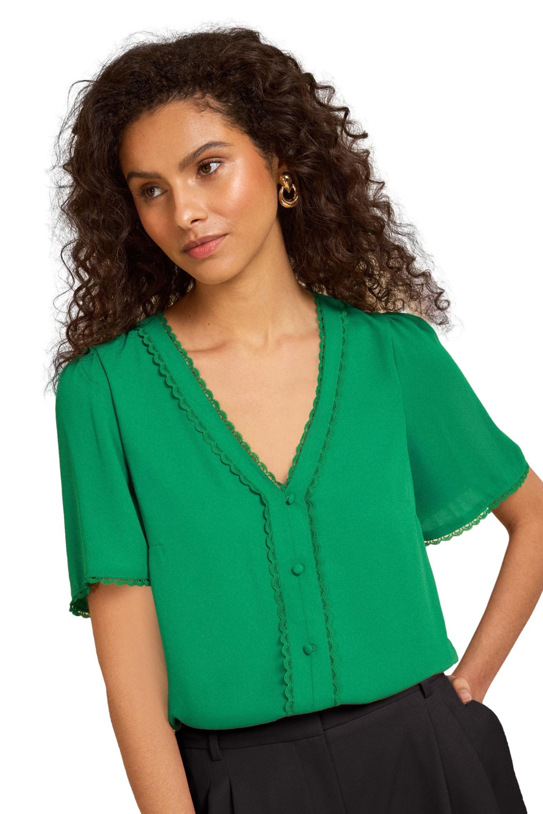 Kurzarmbluse Love & Roses durchgeknöpfte Bluse mit Kerbkragen