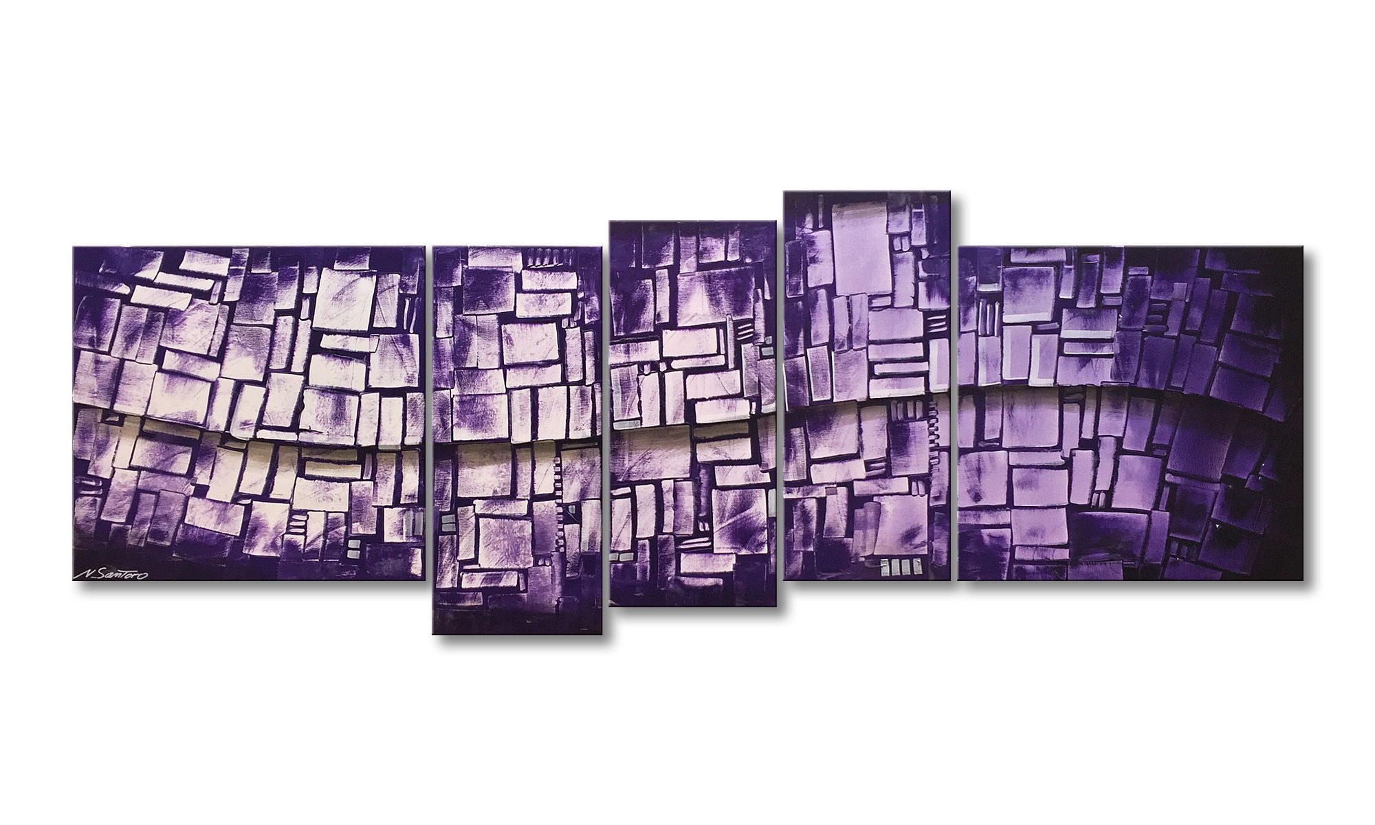 WandbilderXXL XXL-Wandbild Purple Stones 210 x 80 cm, Abstraktes Gemälde, handgemaltes Unikat