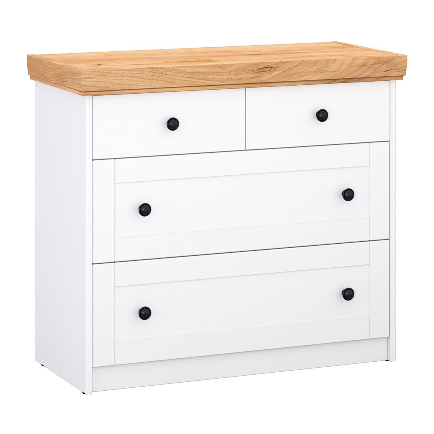 Homestyle4u Kommode Sideboard Weiß Eiche Anrichte Schrank Landhausstil 2 Schubladen Fächer