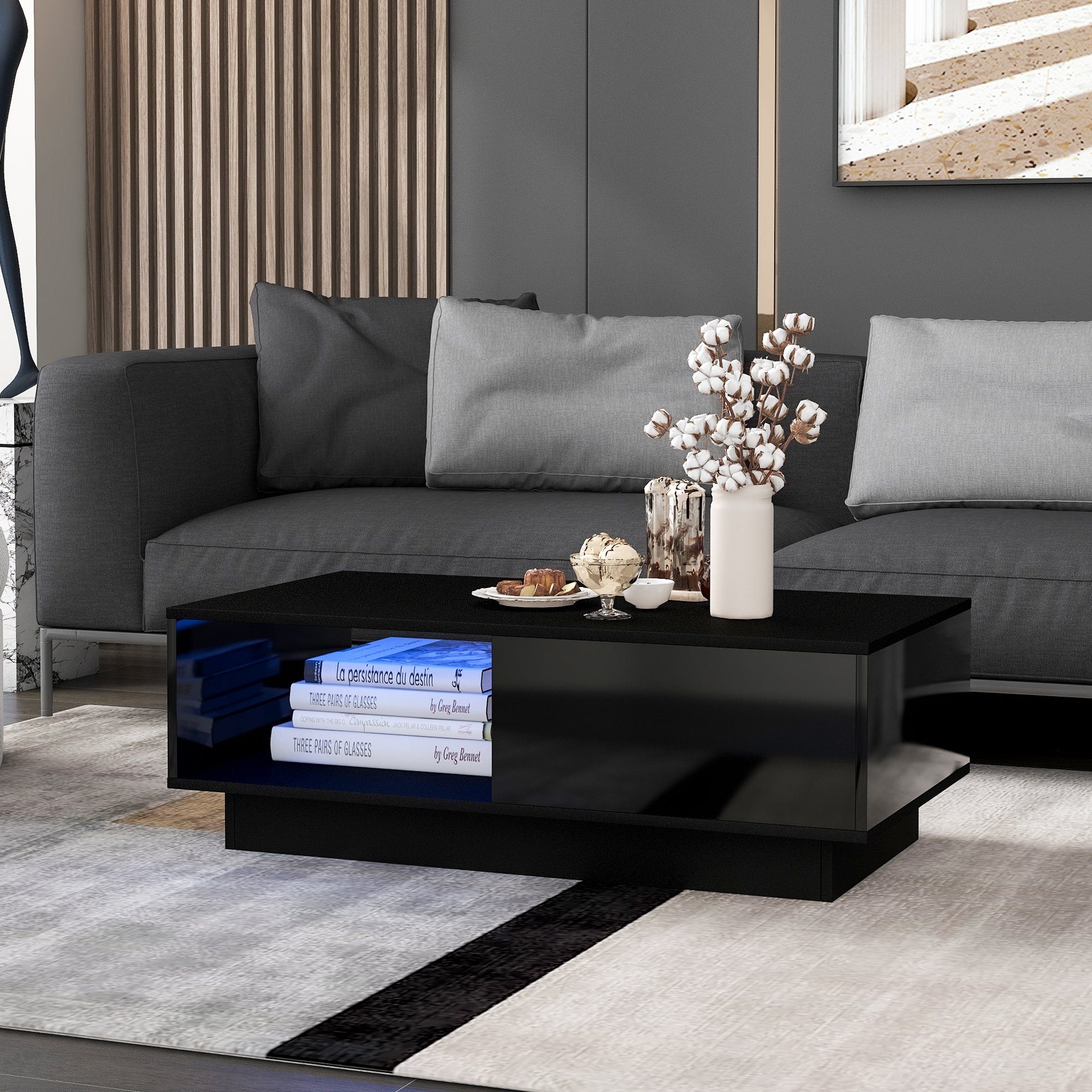 OKWISH Couchtisch mit LED-Beleuchtung (Wohnzimmertisch mit günstig online kaufen