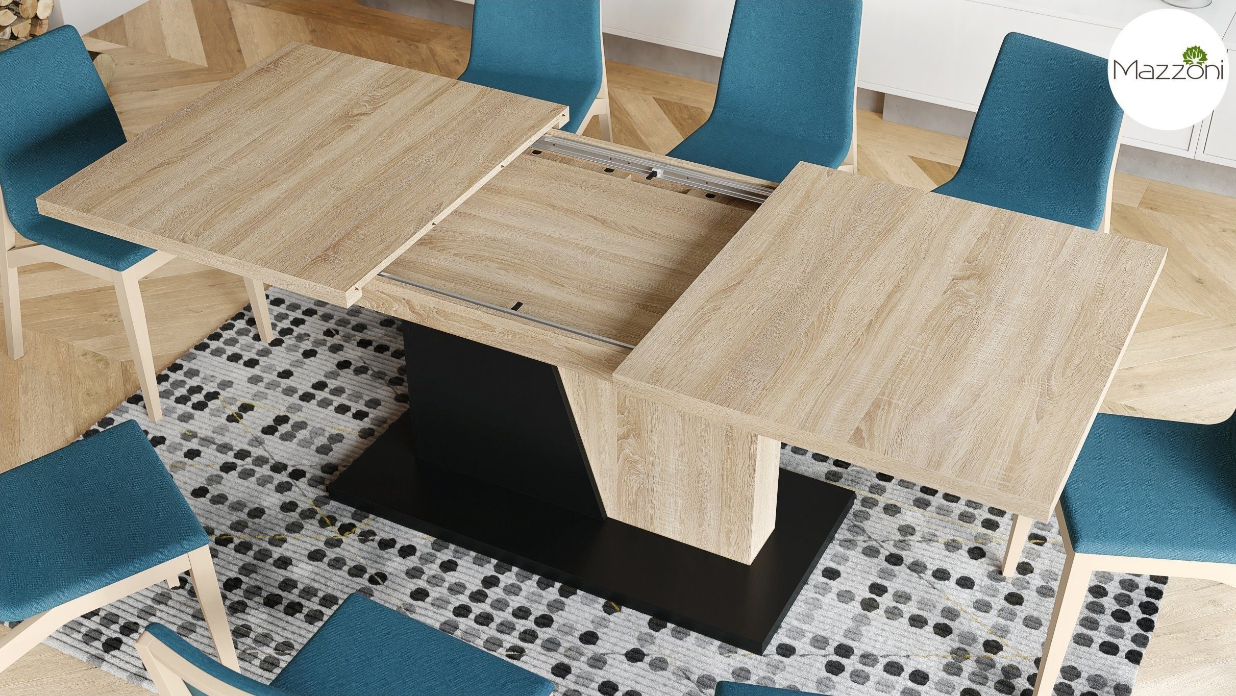 Esstisch 160 ausziehbar cm bis Design 218 Eiche Noble Esstisch Noir Sonoma matt Mazzoni / Schwarz Tisch