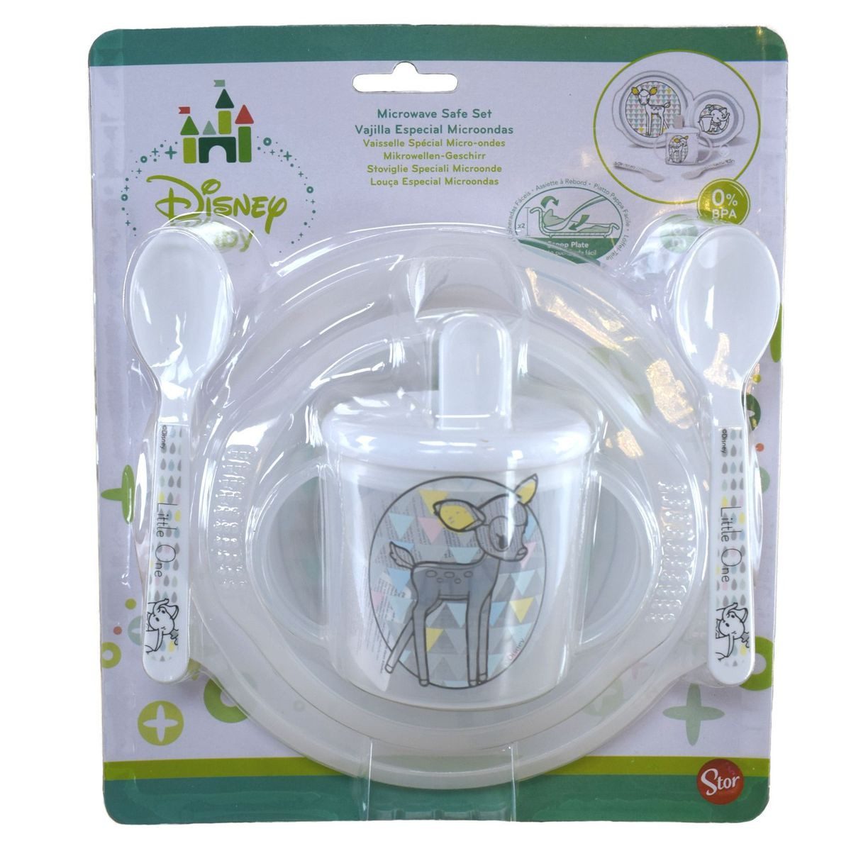 Stor Kindergeschirr-Set Disney Baby Kindergeschirr & Trinklernbecher mit Bambi / Dumbo Motiv (5-tlg), 1 Personen, BPA-freies, lebensmittelechtes Material, spezieller Löffel-Teller