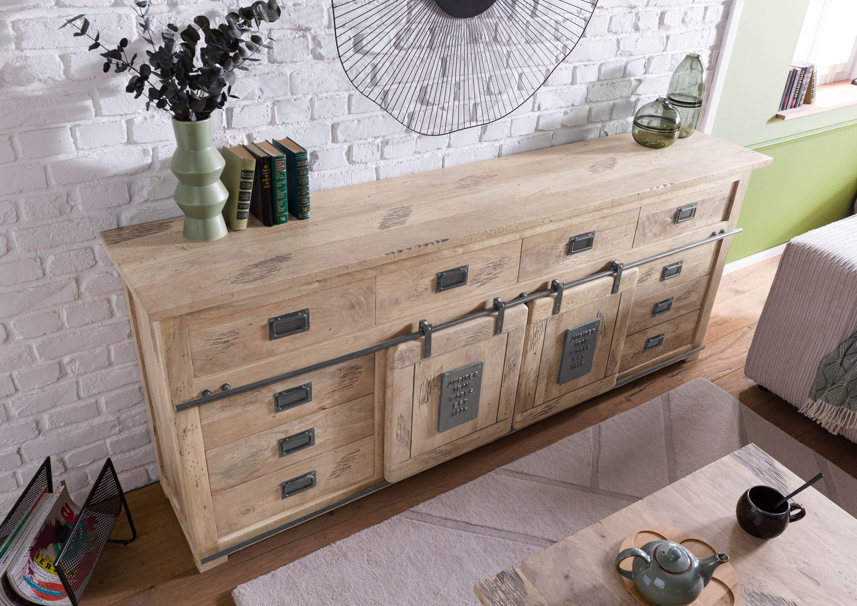 Massivmoebel24 Sideboard (Sideboard Mango 220x45x90 whitewash günstig online kaufen