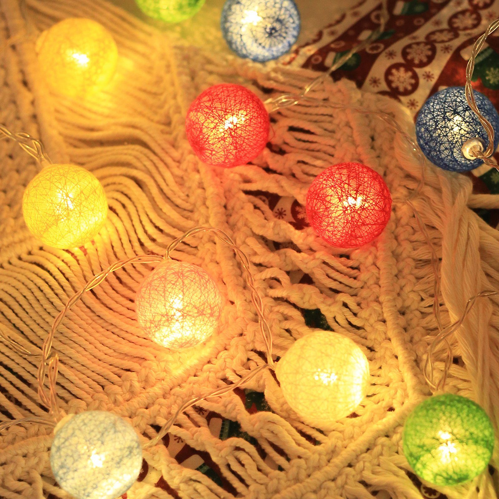 10/20 Hochzeit batterie, Weihnachtsbäume Schlafzimmer, Festival Party für LED-Lichterkette Rosnek Multicolor Deko LEDs, Baumwollkugeln,