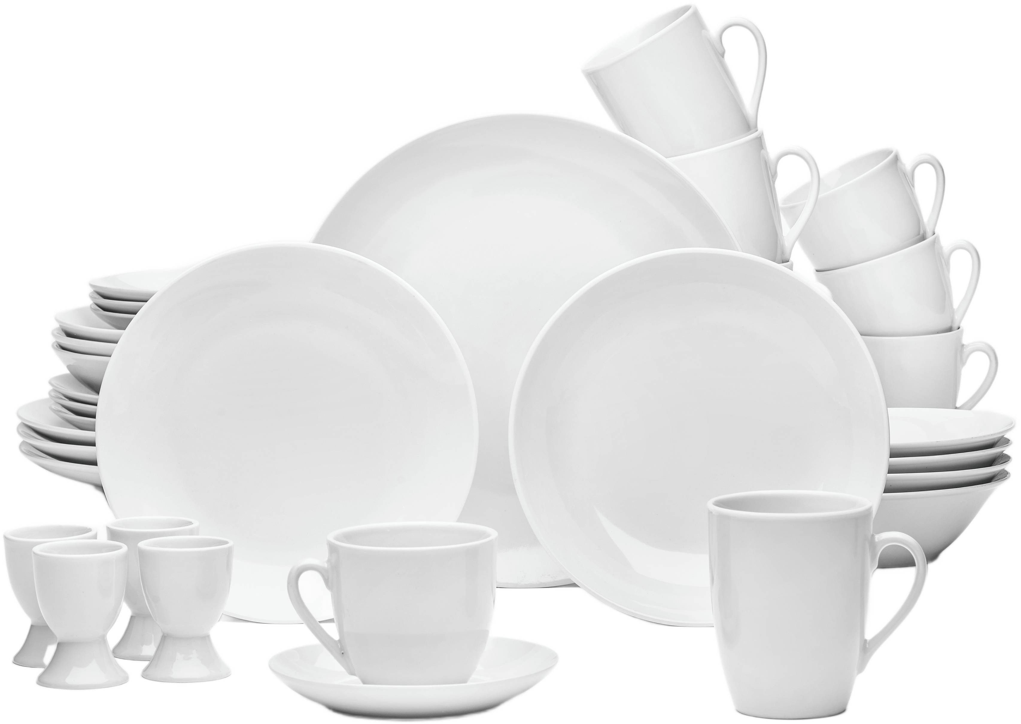 van Well Комбинированное обслуживание Geschirr-Set Ronda, 32-teilig (32-tlg), 4 Personen, Porzellan, rund, weiß, spülmaschinen- und mikrowellengeeignet