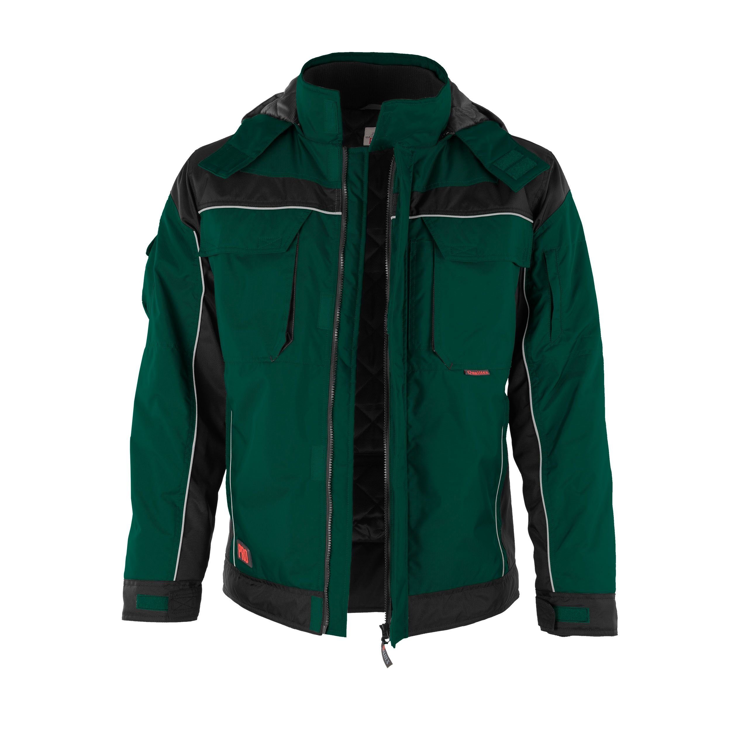 Qualitex Workwear Winterjacke wetterfeste PROfi Outdoorjacke - wärmende Arbeitsjacke mit 8 Taschen (1-St) abnehmbare Kapuze - Blickdicht - Strapazierfähig - Wärmend - Waschbar