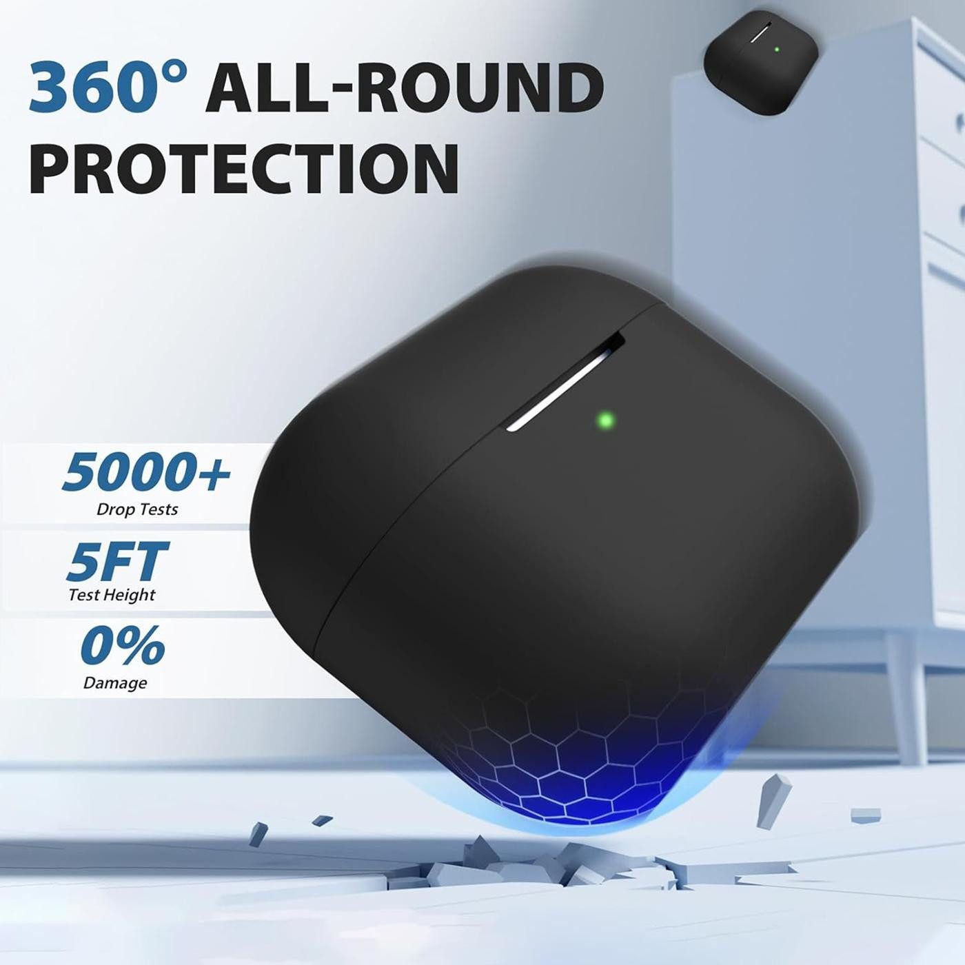 CoolGadget Kopfhörer-Schutzhülle Basic Silikon Hülle für AirPods Pro 2 Schutzhülle mit Karabiner, Soft Touch Case, stoßfest, rutschfest, 360° Schutz, kabellos l – Bild 4 von 5