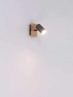 Globo Wandleuchte ROBBY, B 13 cm x H 14 cm, Metall, ohne Leuchtmittel, 1 flammig, Graphitfarben, Holzoptik